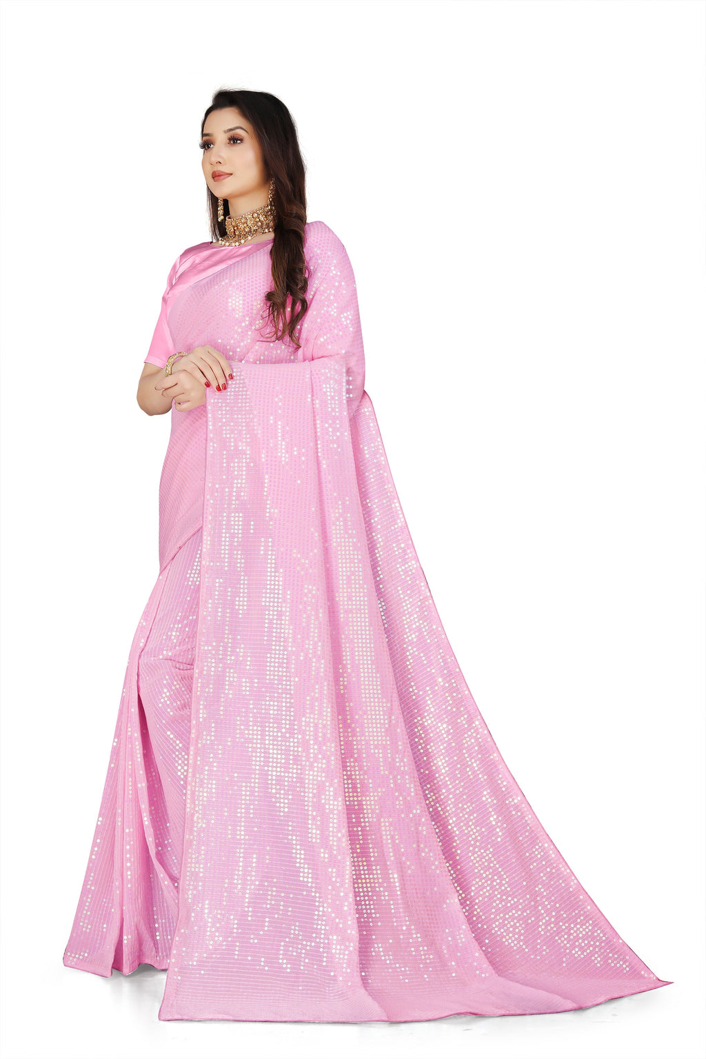 पार्टी वेयर डिजाइनर साड़ी, सीक्वेंस वर्क के साथ