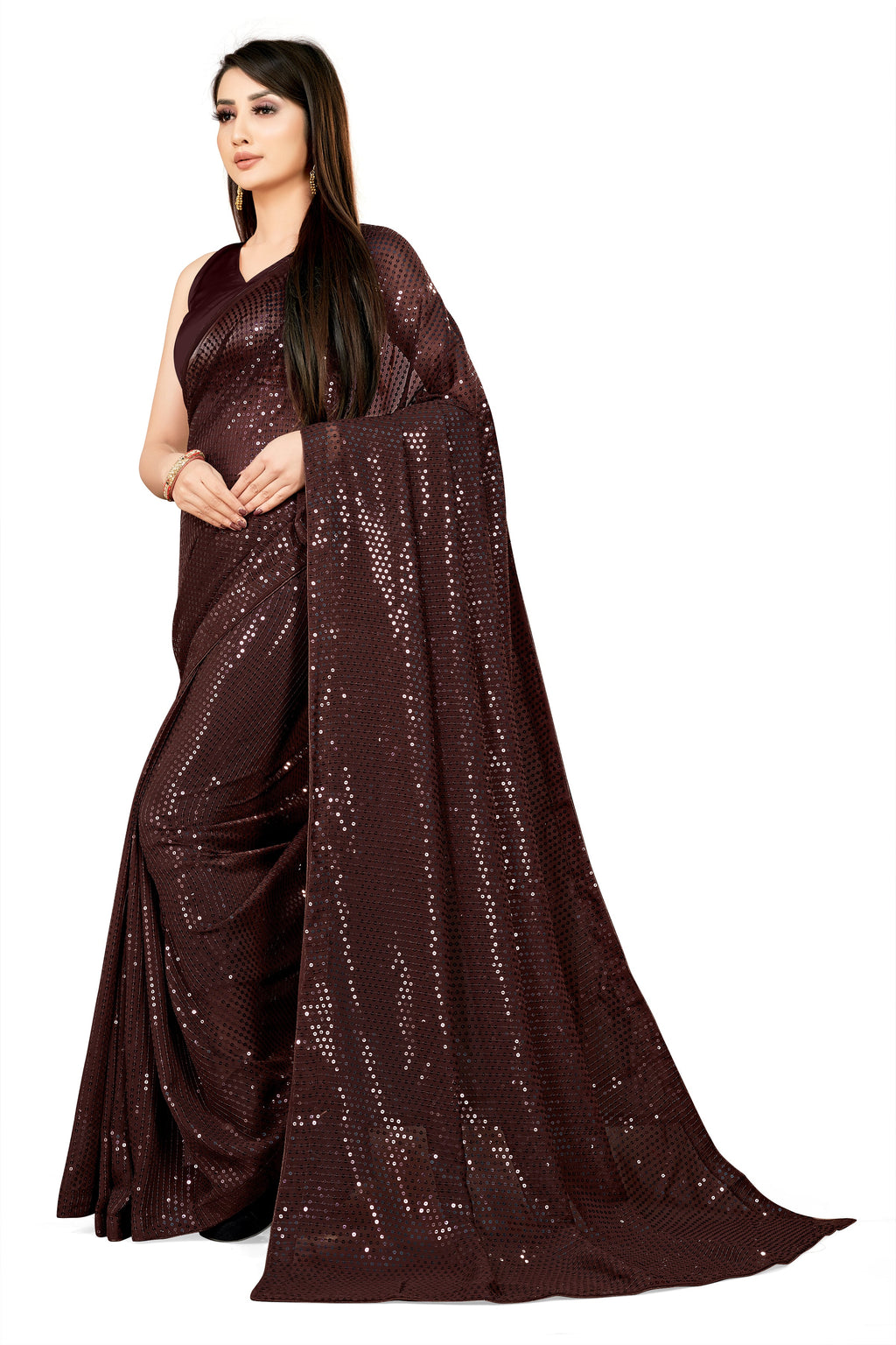 पार्टी वेयर डिजाइनर साड़ी, सीक्वेंस वर्क के साथ