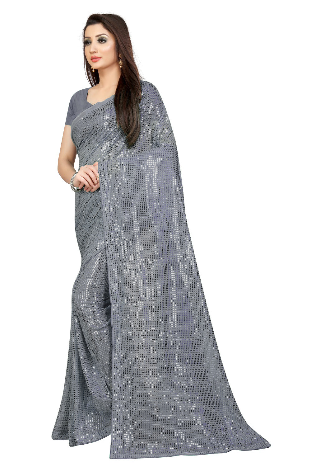 पार्टी वेयर डिजाइनर साड़ी, सीक्वेंस वर्क के साथ
