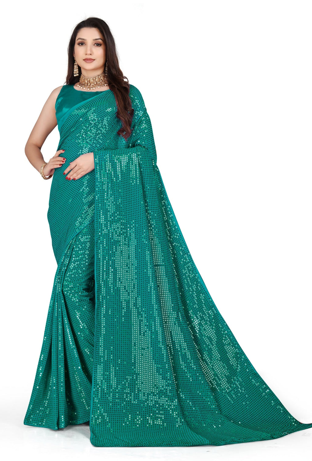 पार्टी वेयर डिजाइनर साड़ी, सीक्वेंस वर्क के साथ