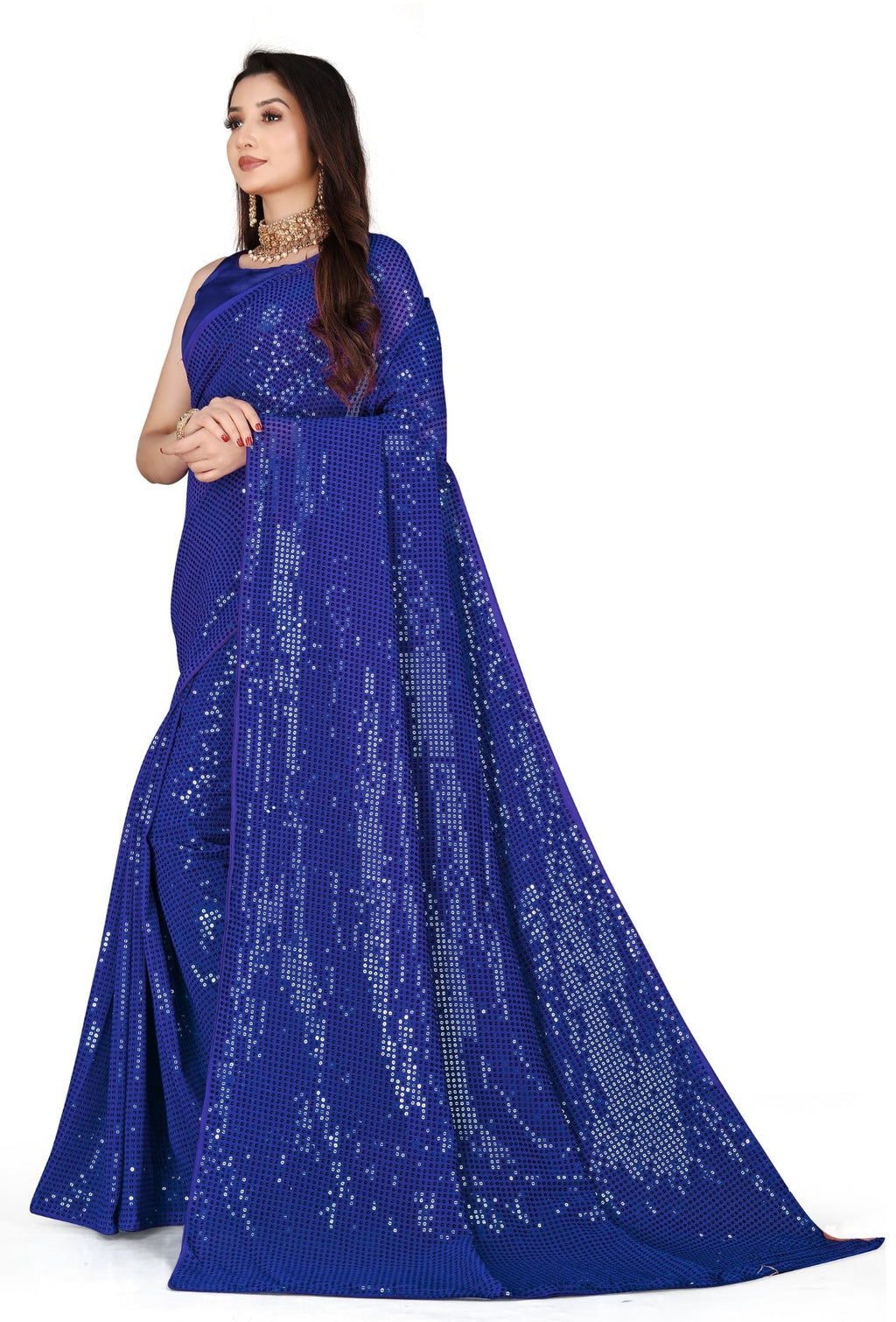 पार्टी वेयर डिजाइनर साड़ी, सीक्वेंस वर्क के साथ