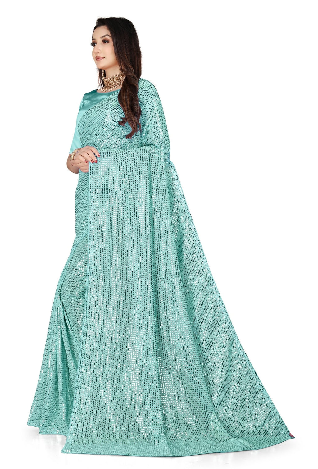 पार्टी वेयर डिजाइनर साड़ी, सीक्वेंस वर्क के साथ