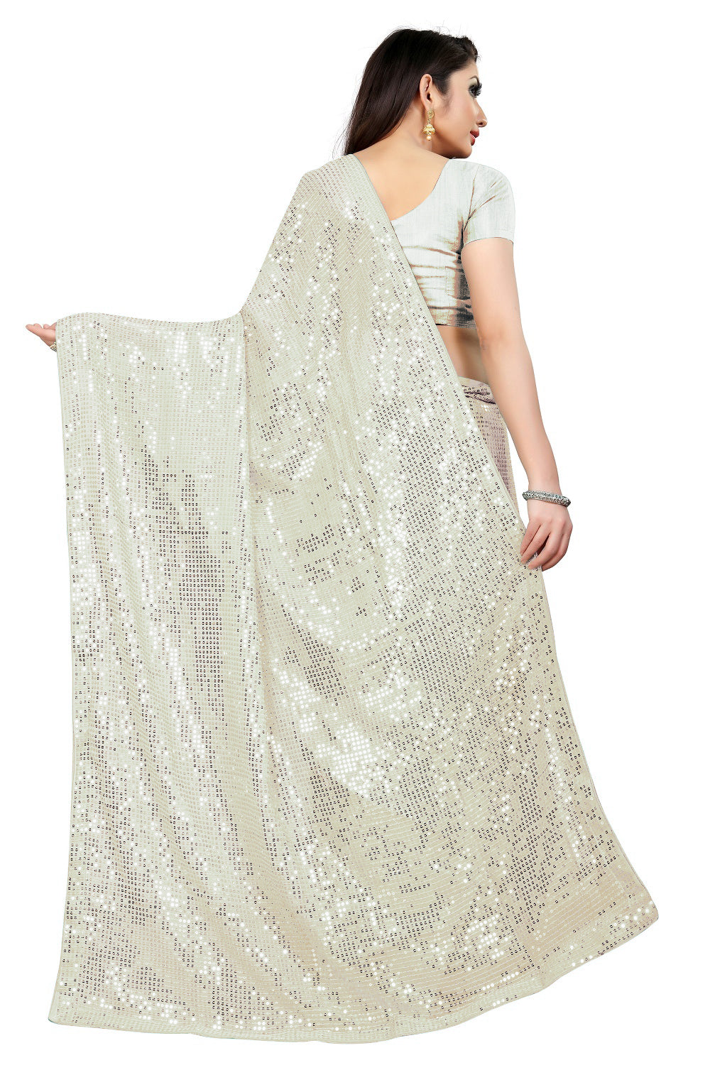 पार्टी वेयर डिजाइनर साड़ी, सीक्वेंस वर्क के साथ