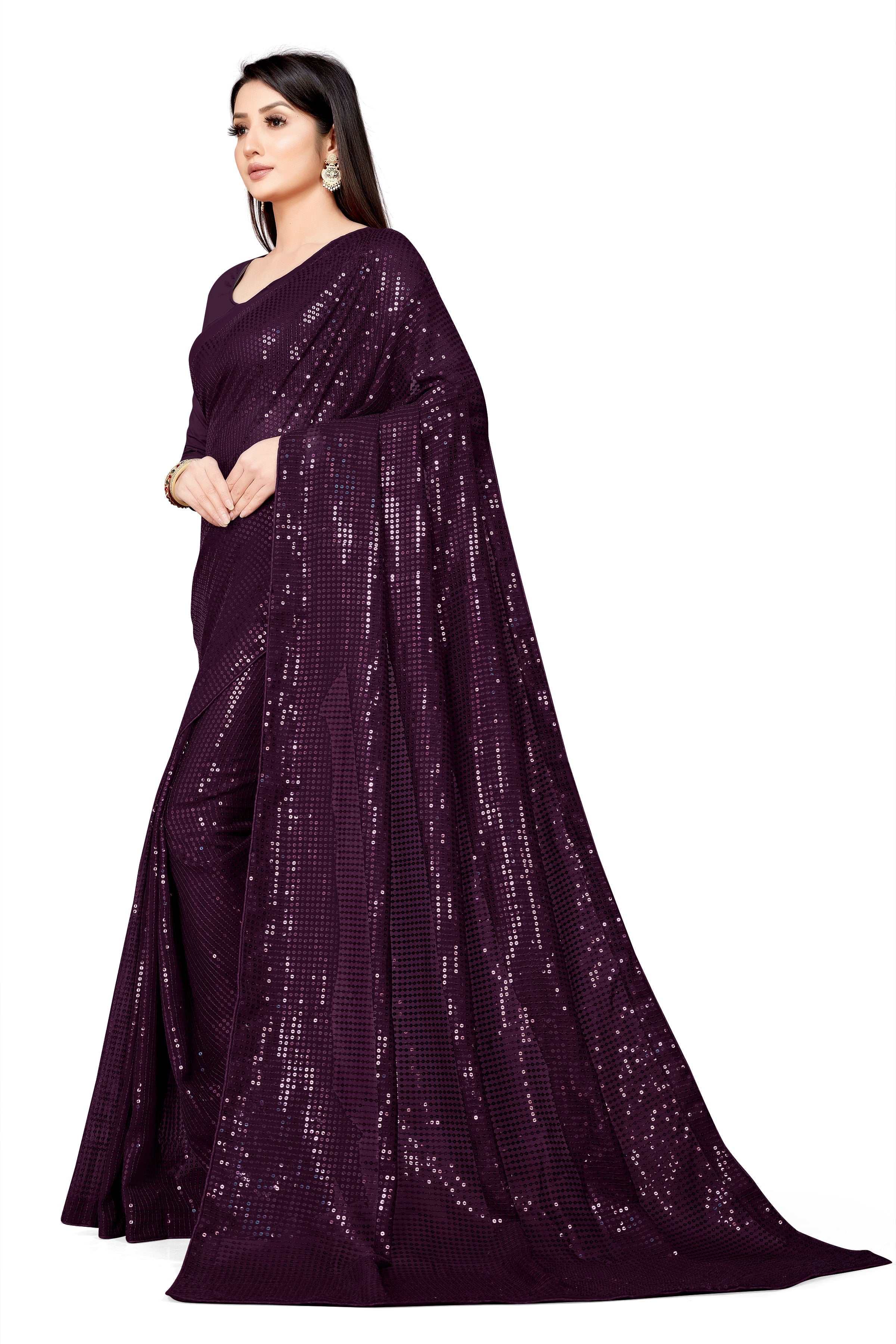 पार्टी वेयर डिजाइनर साड़ी, सीक्वेंस वर्क के साथ