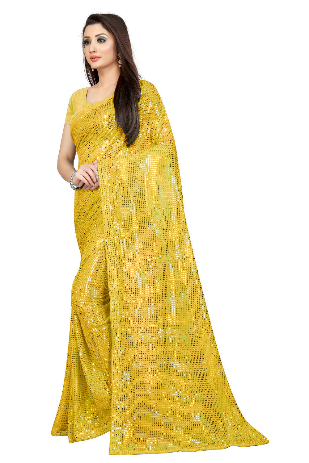 पार्टी वेयर डिजाइनर साड़ी, सीक्वेंस वर्क के साथ