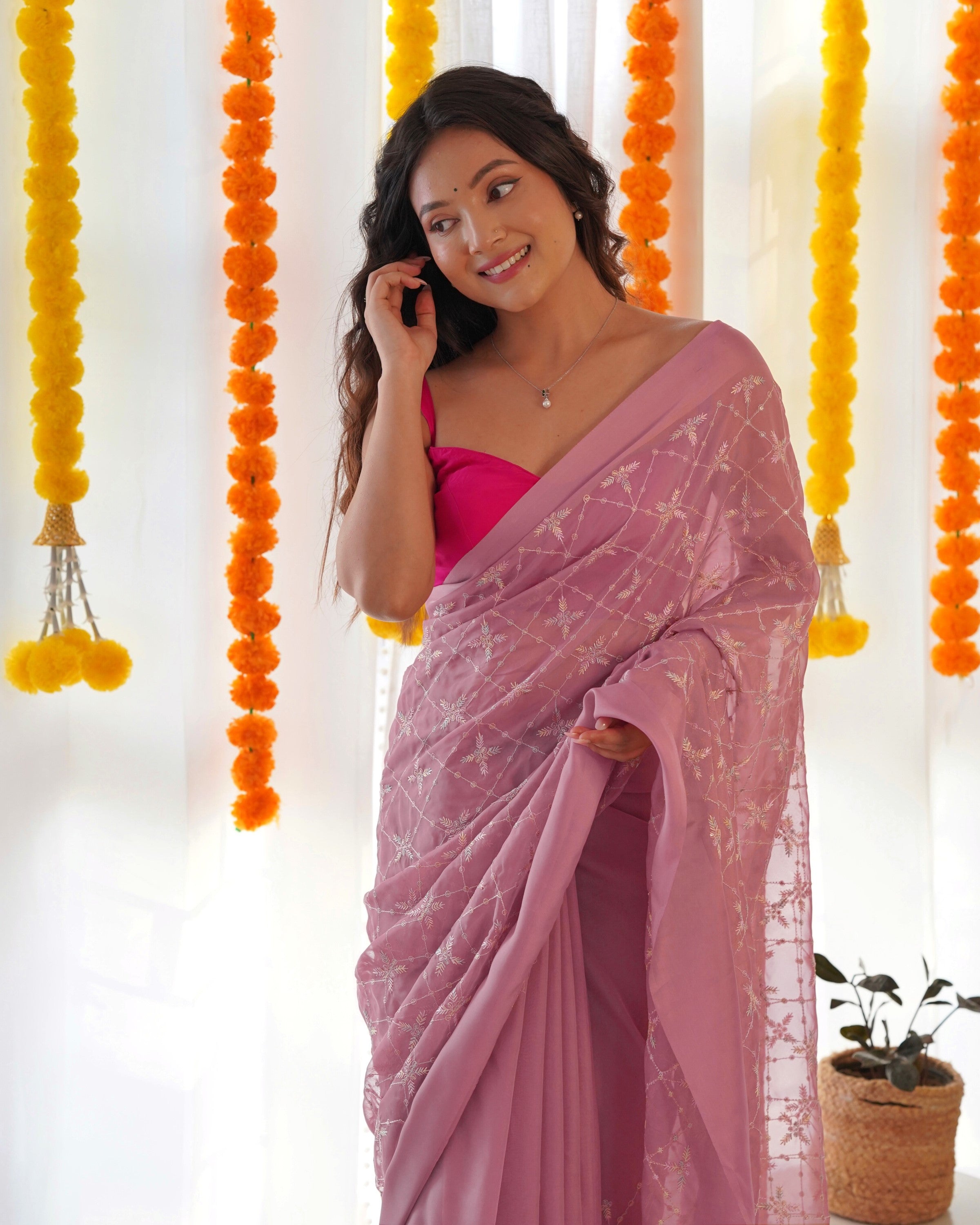 Party Wear Designer Saree With Thread And Sequence Work