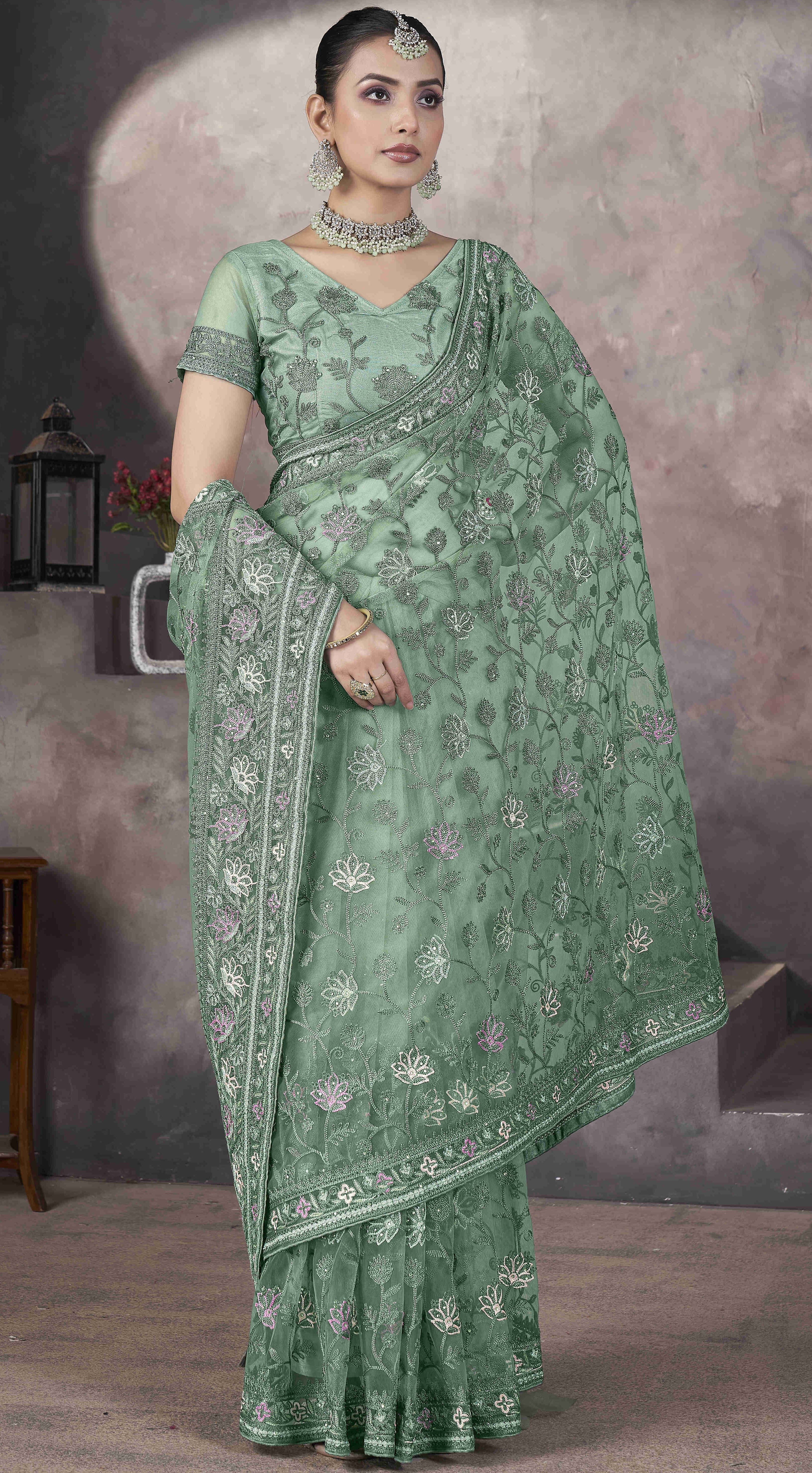 Designer Party Wear Look Embroidery Saree