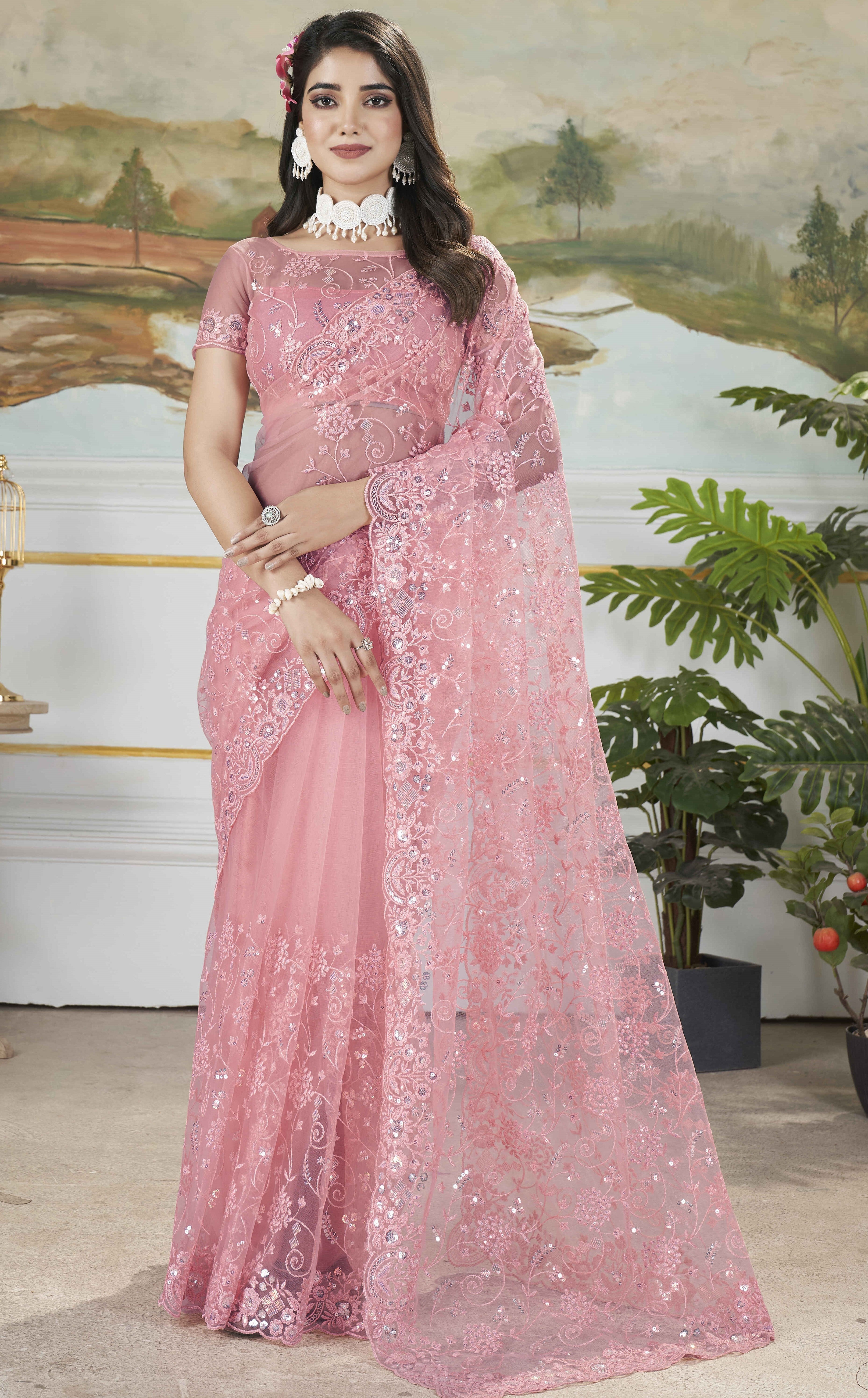 Designer Party Wear Look Embroidery Saree