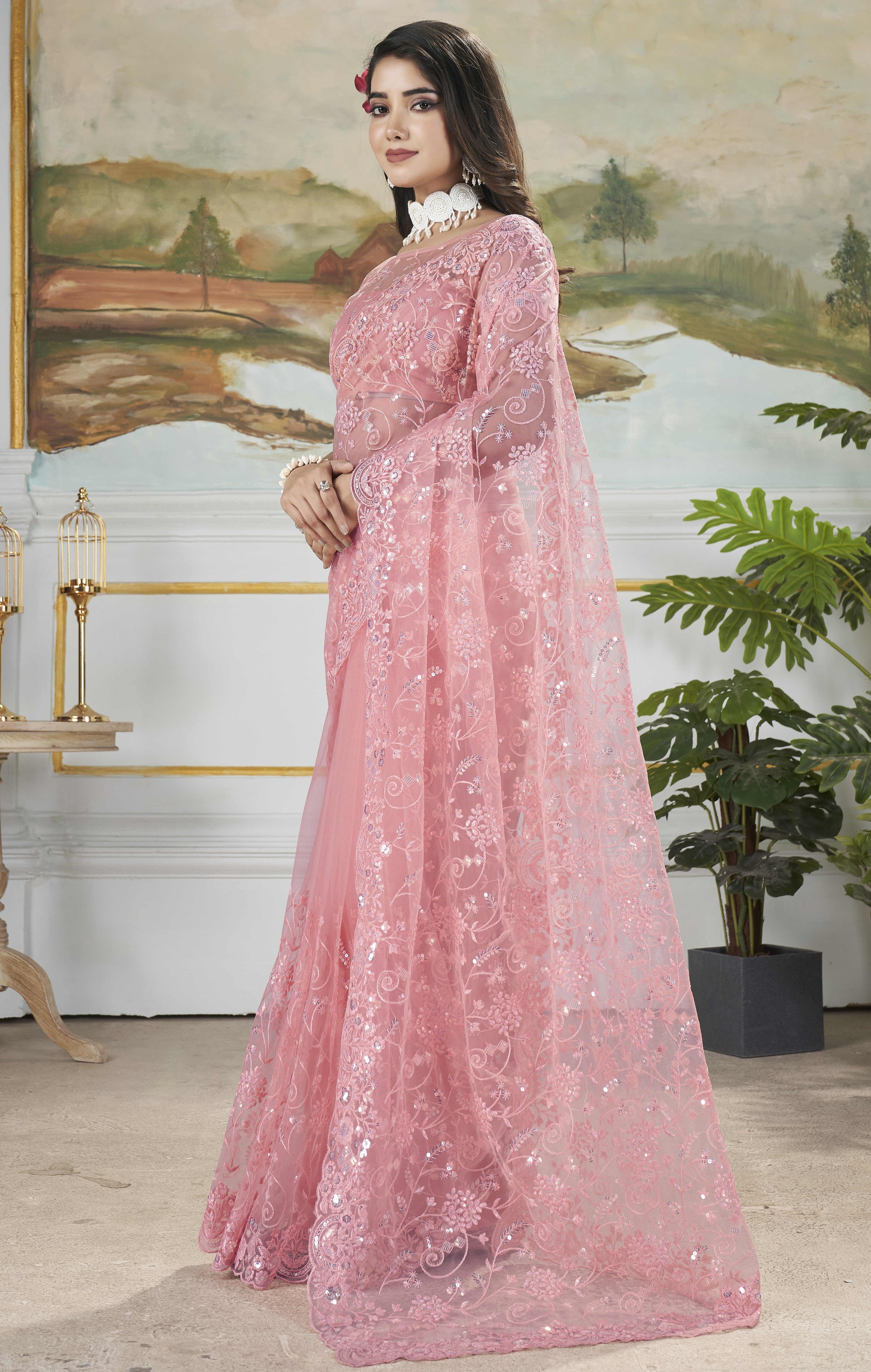 Designer Party Wear Look Embroidery Saree