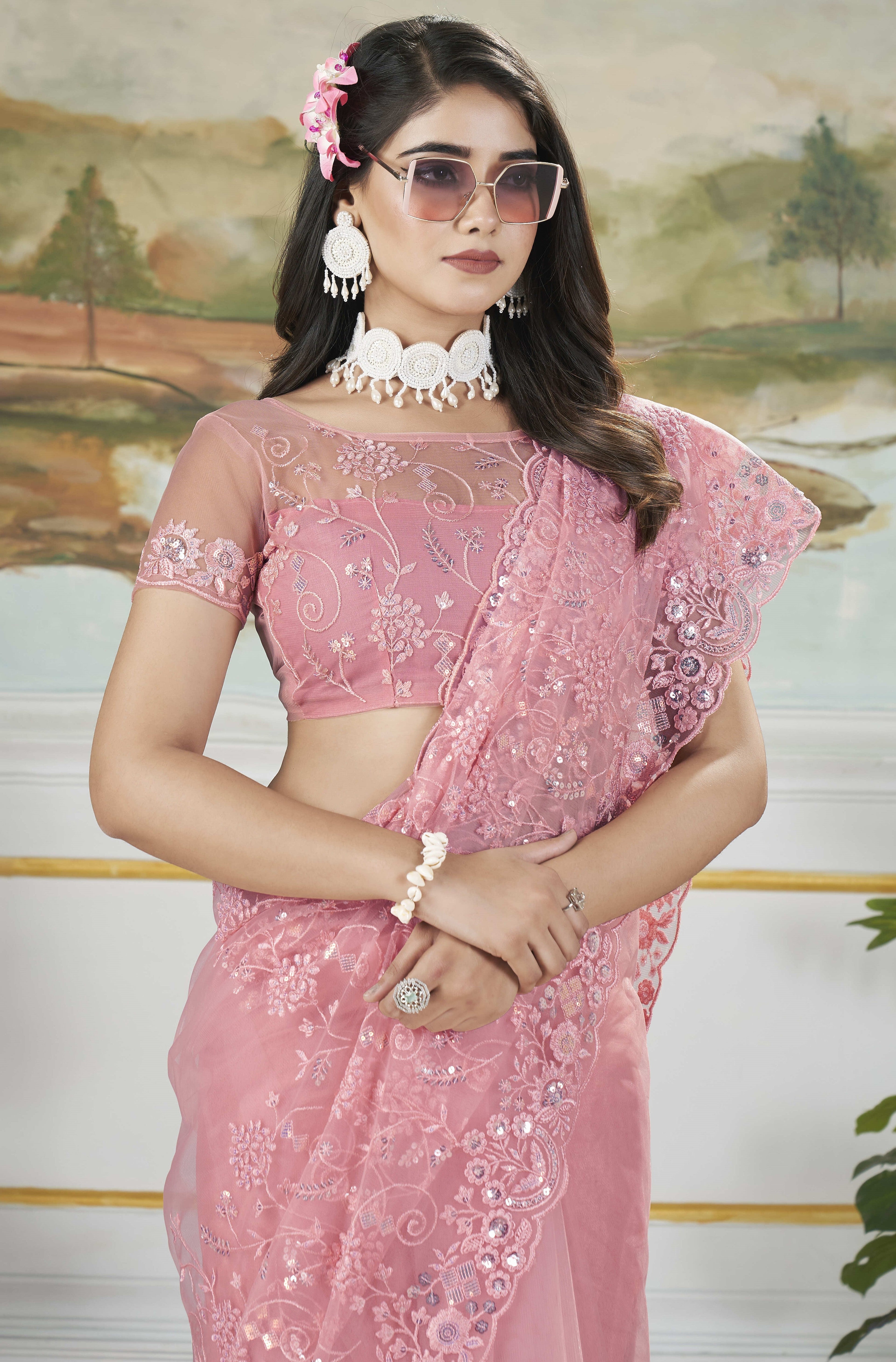 Designer Party Wear Look Embroidery Saree