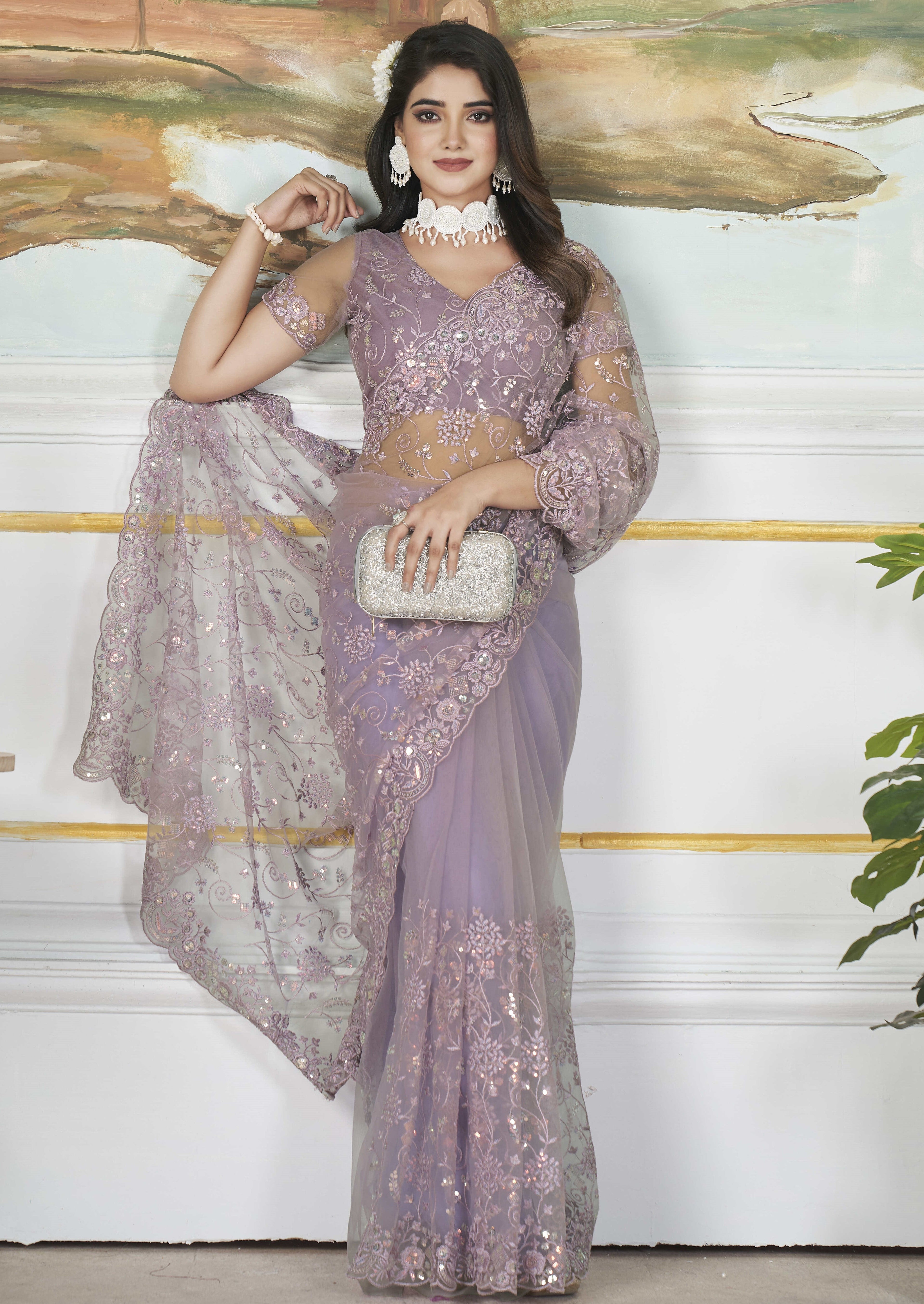 Designer Party Wear Look Embroidery Saree