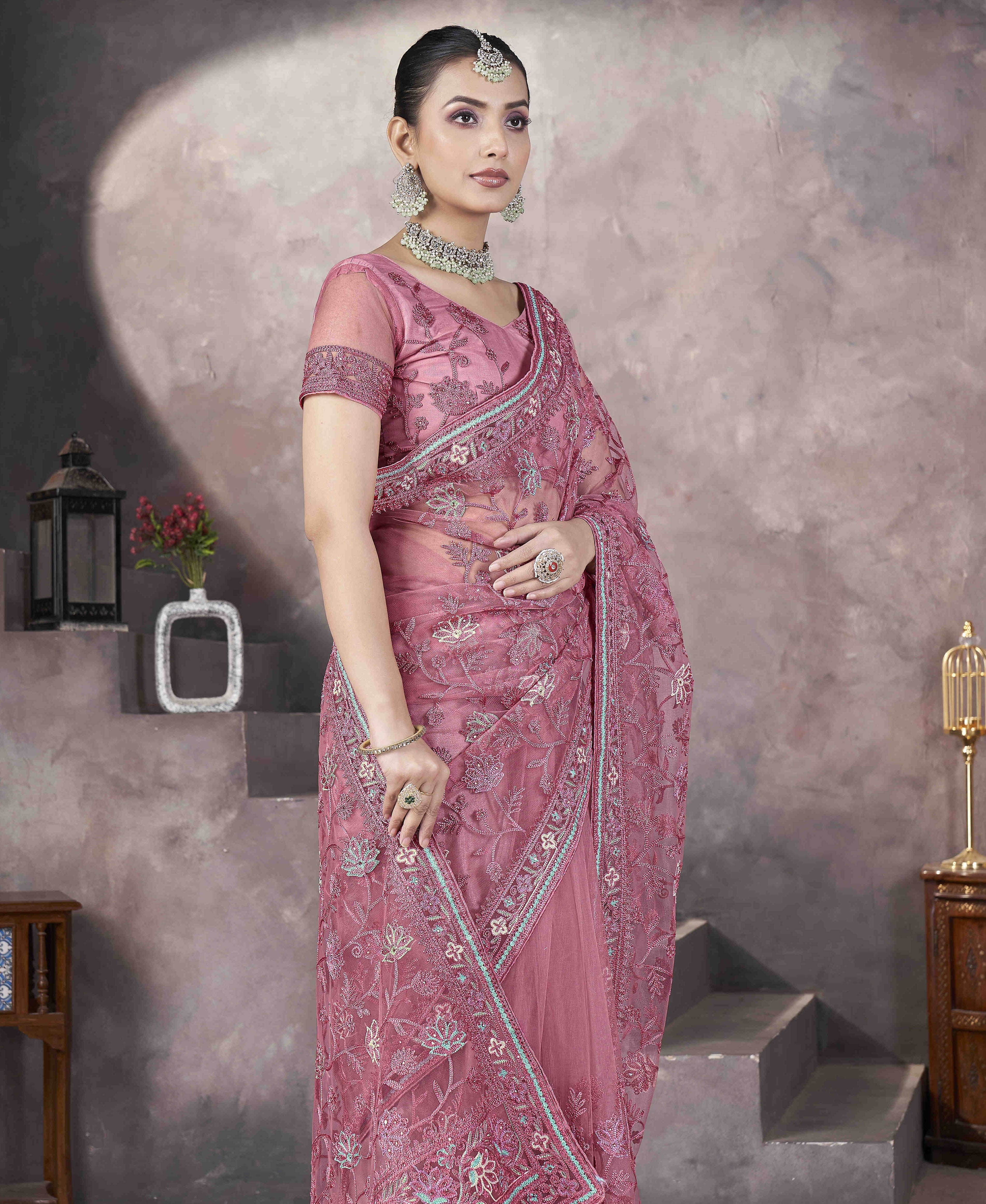 Designer Party Wear Look Embroidery Saree