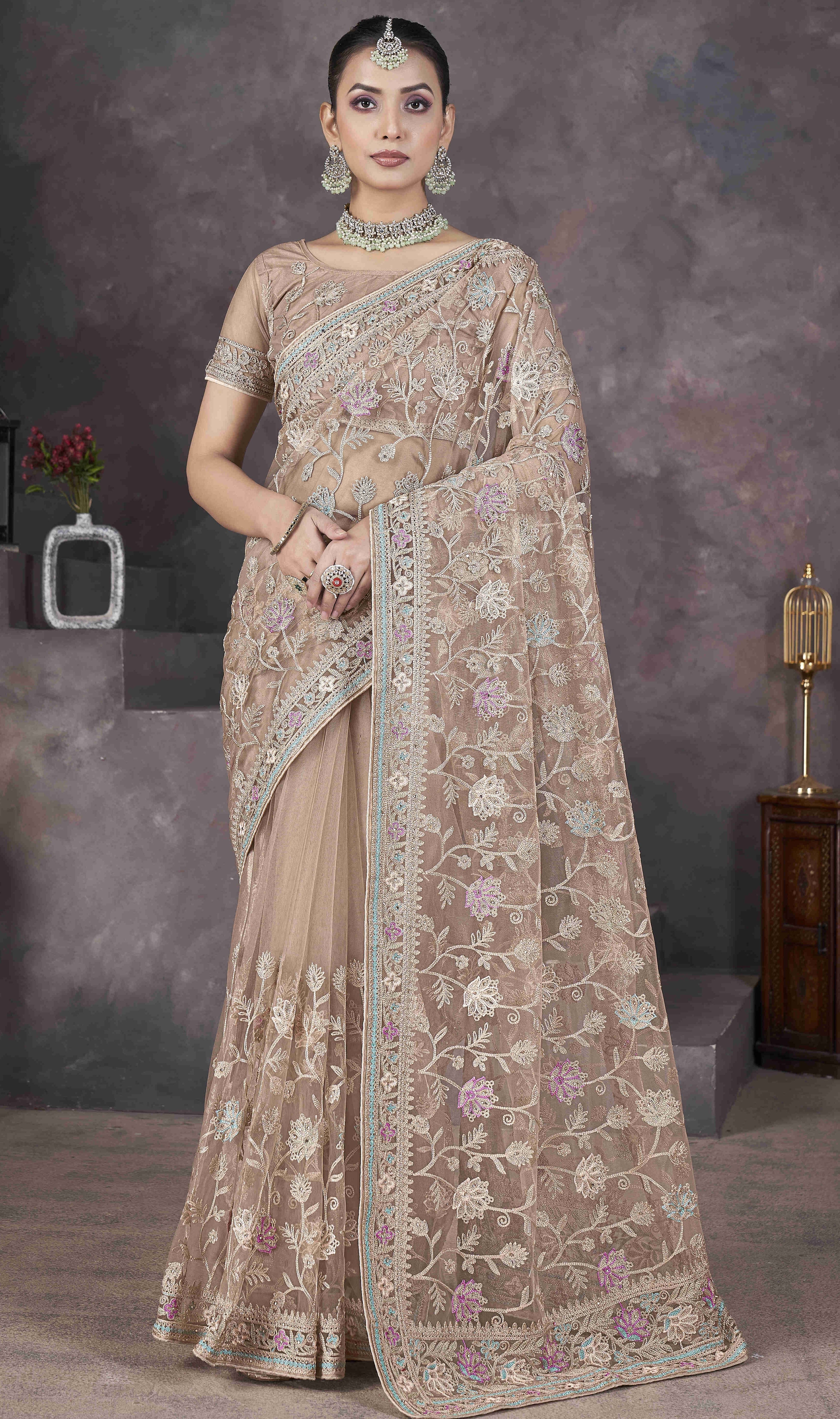 Designer Party Wear Look Embroidery Saree
