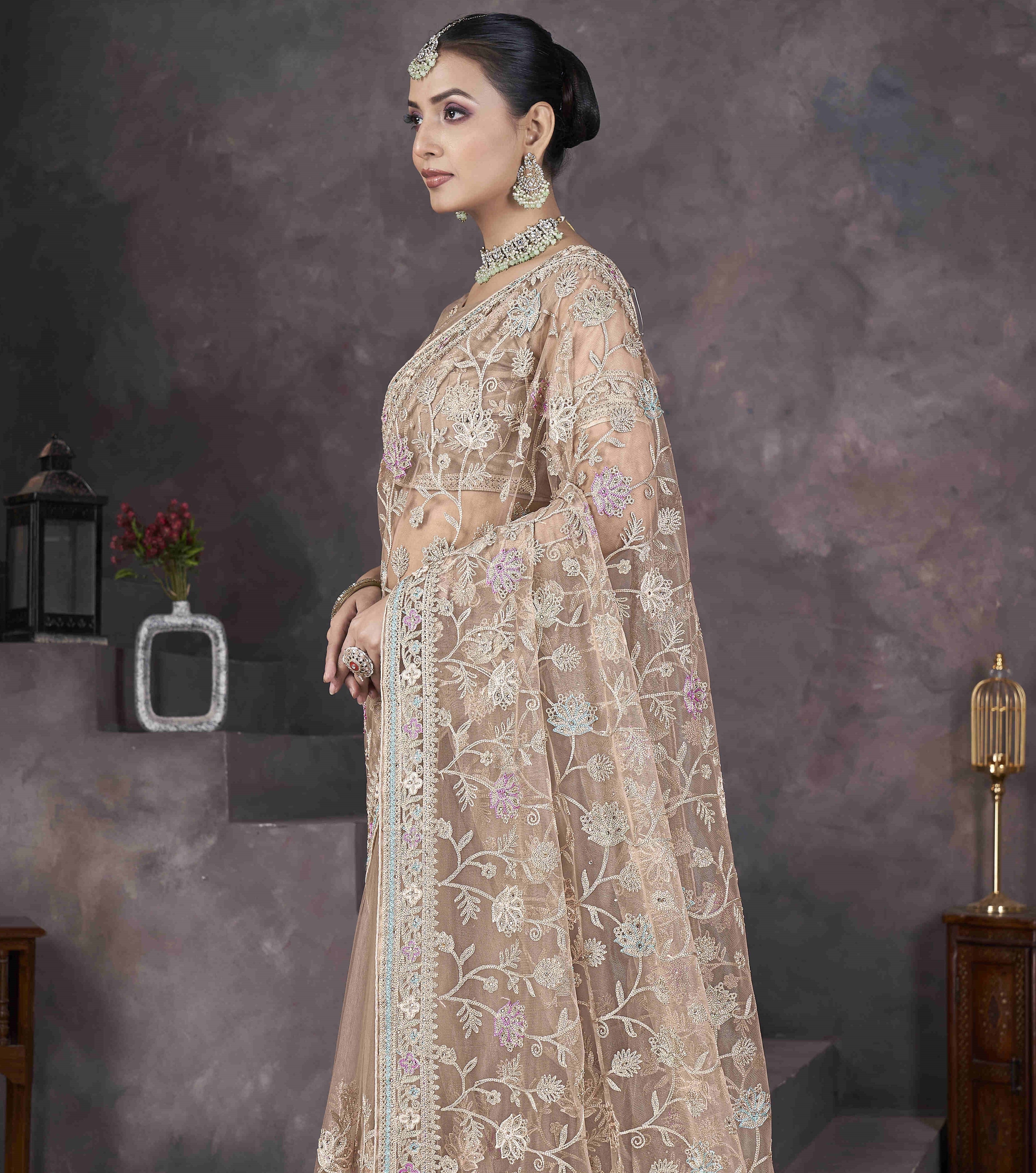 Designer Party Wear Look Embroidery Saree