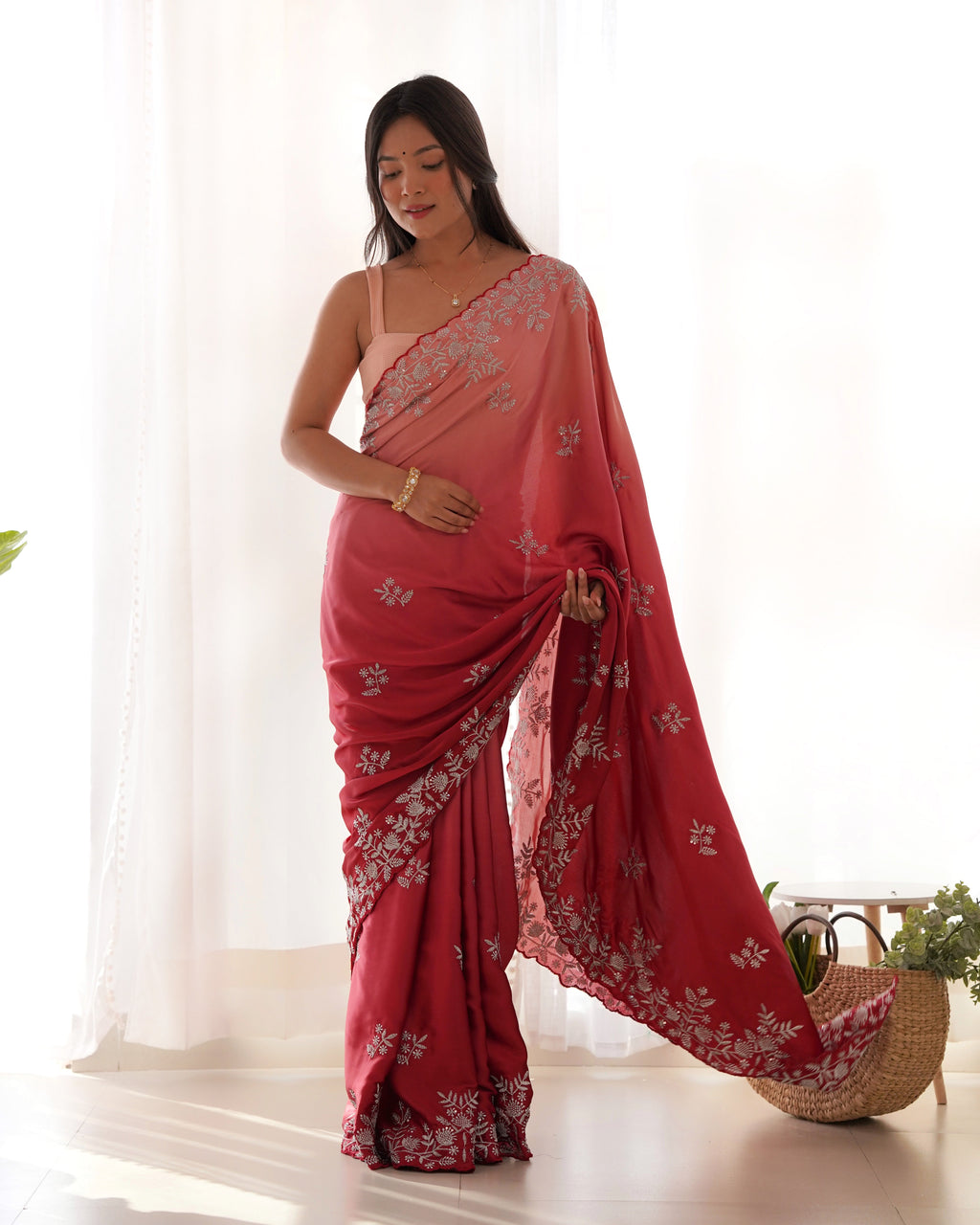 Designer Saree With Sequence And Multi Thread With Zari Dori Work