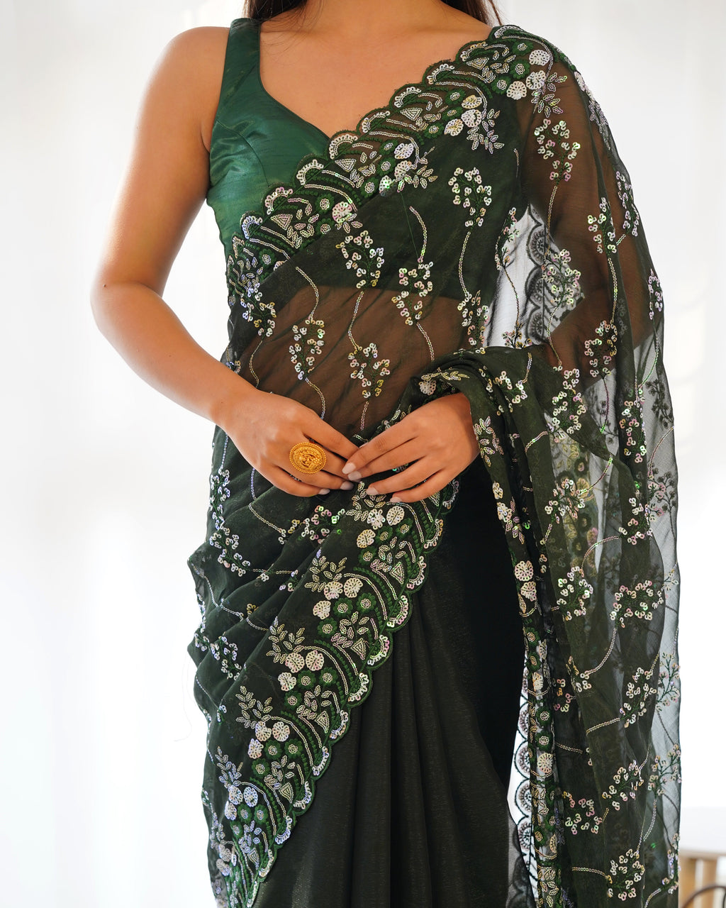 Party Wear Saree With Designer Sequence Embroidery Work