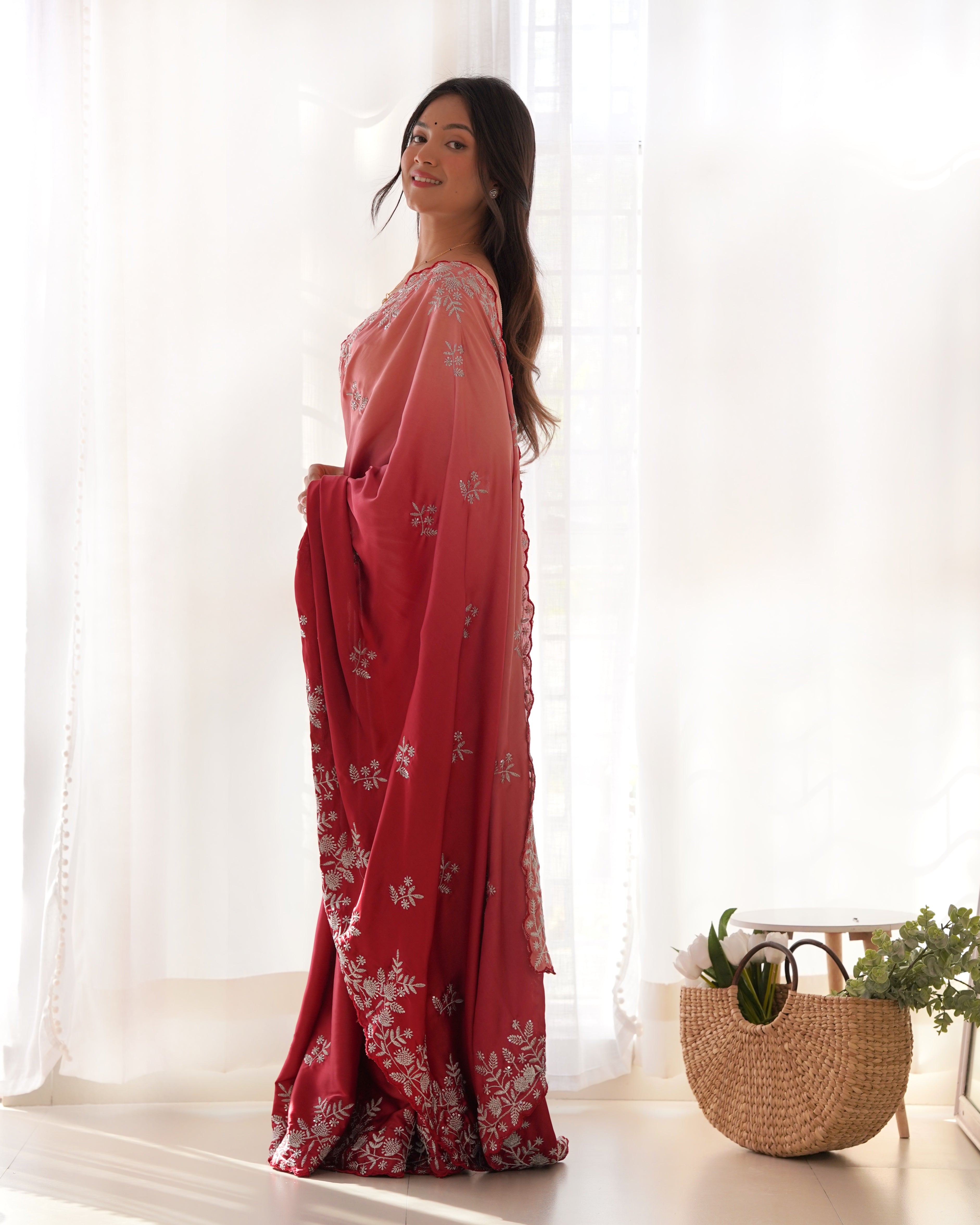 Designer Saree With Sequence And Multi Thread With Zari Dori Work