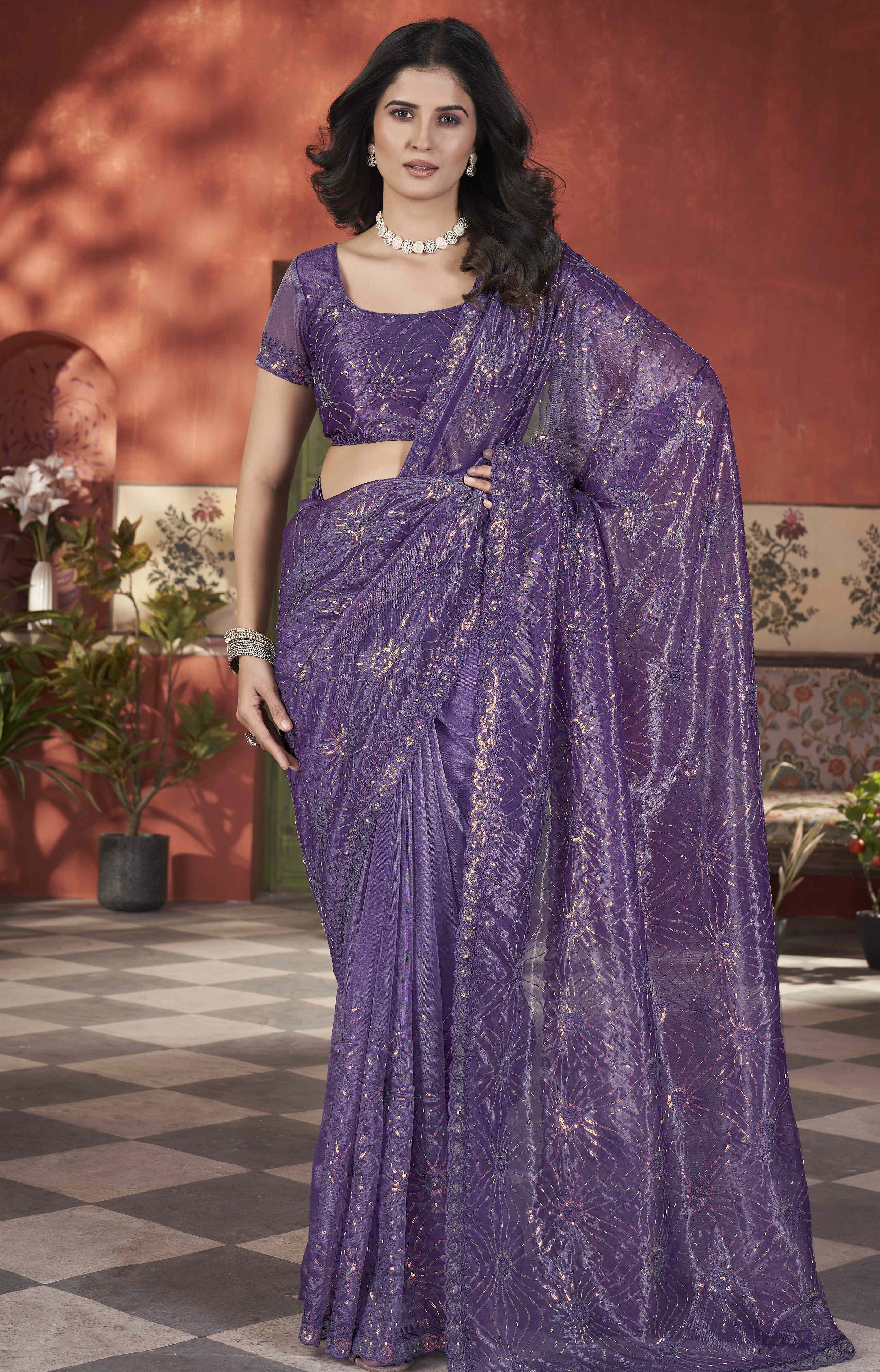 Designer Saree With Sequence & Thread Embroidery work