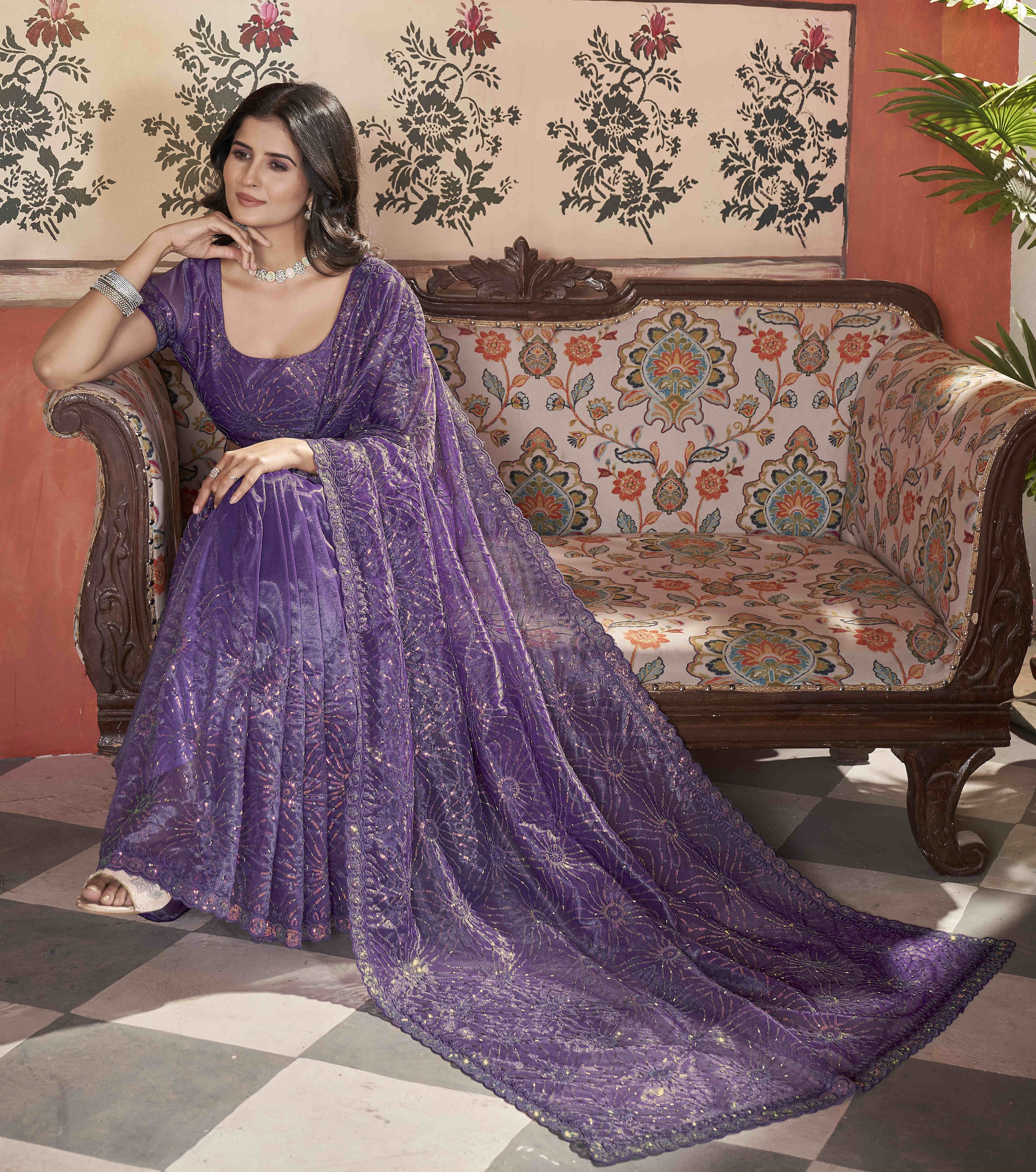 Designer Saree With Sequence & Thread Embroidery work