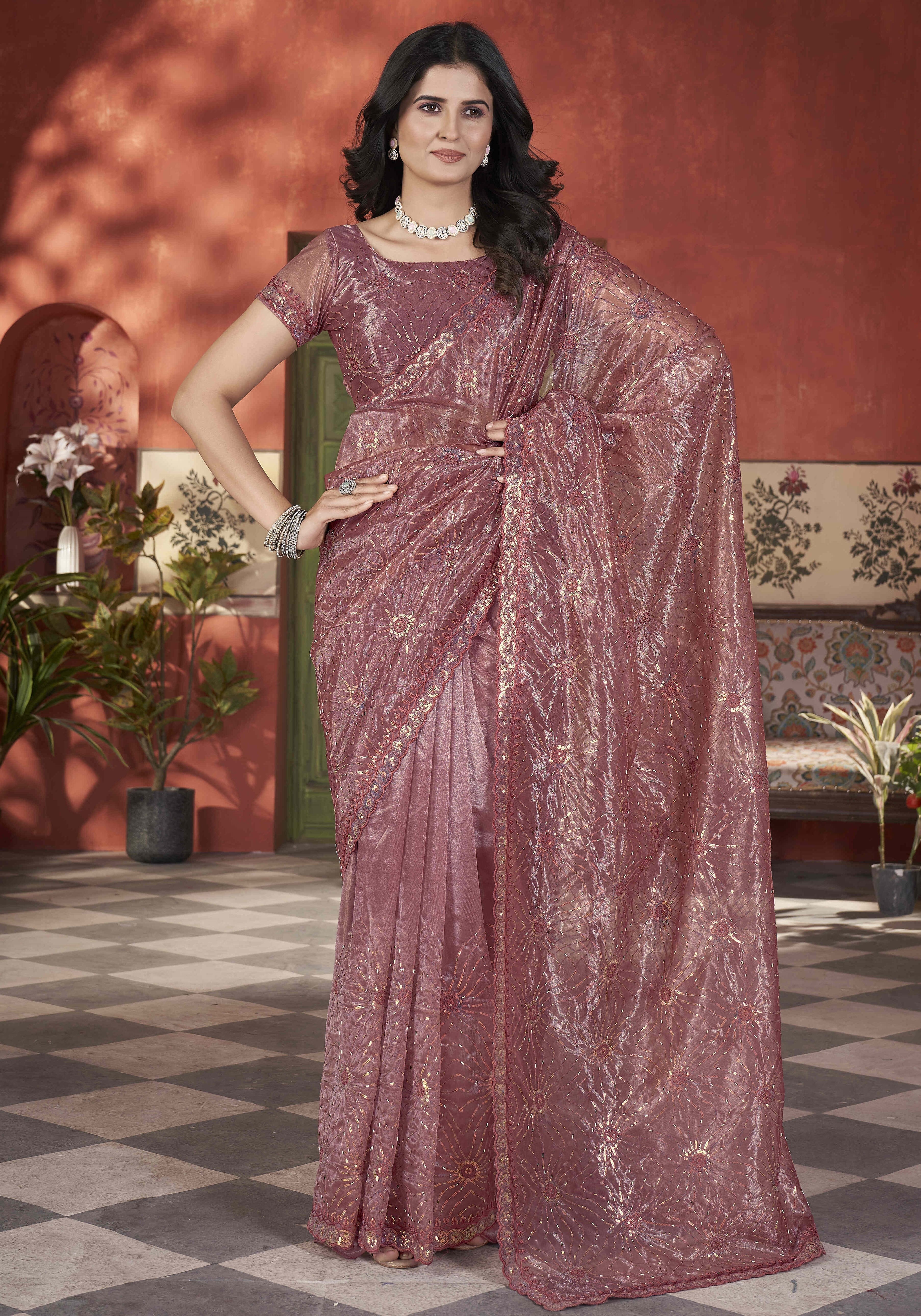 Designer Saree With Sequence & Thread Embroidery work