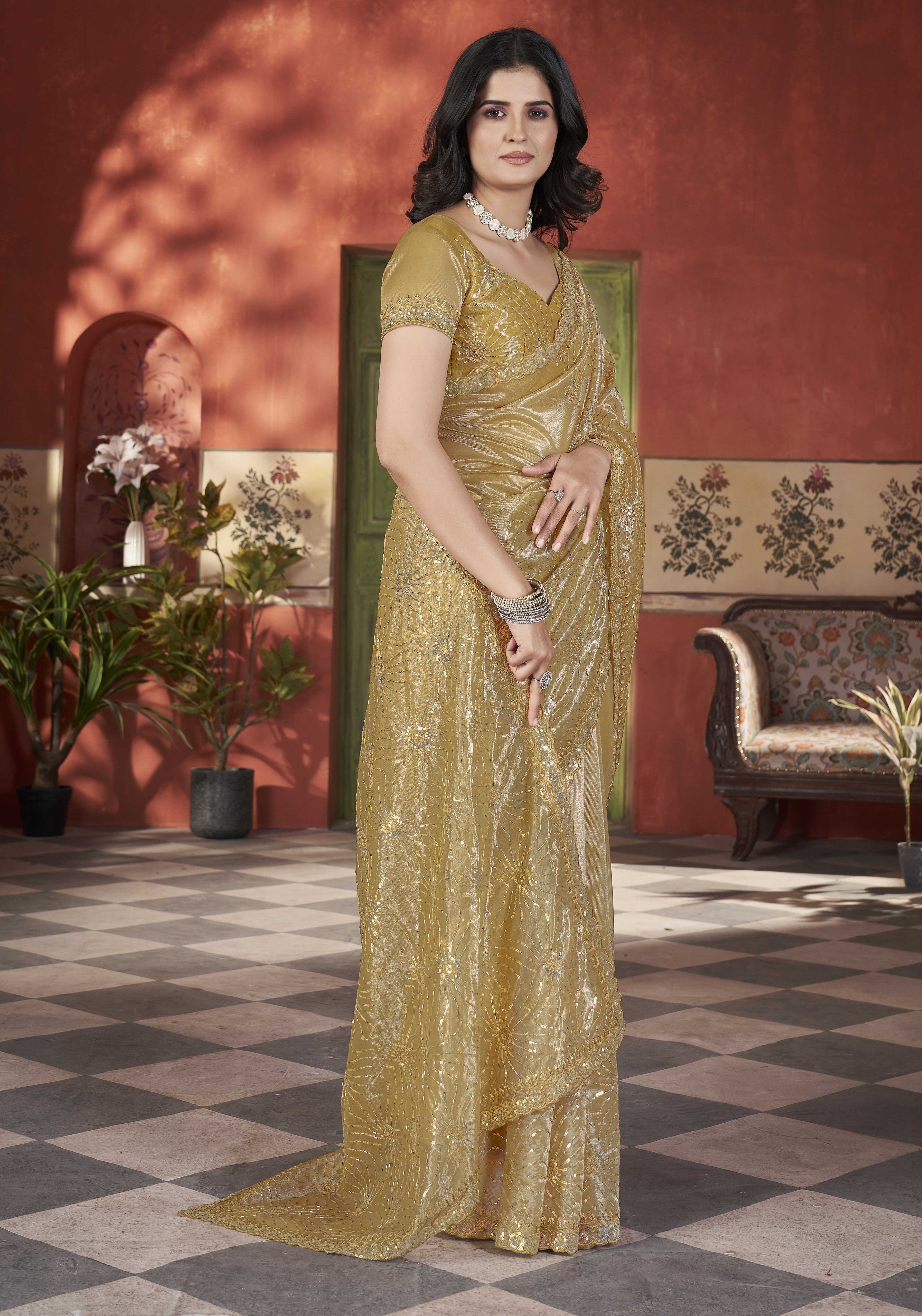 Designer Saree With Sequence & Thread Embroidery work