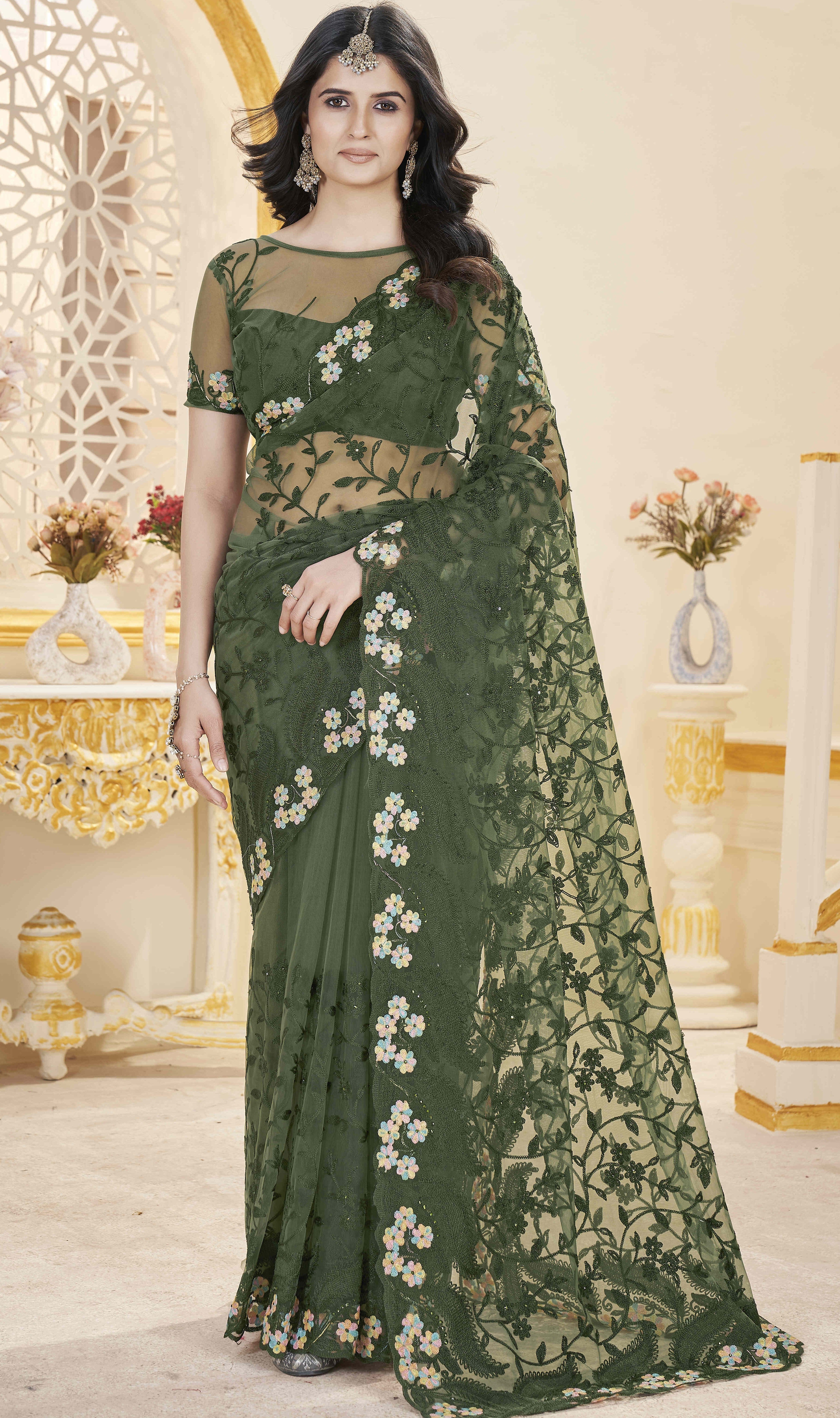 Designer Party Wear Saree With Embroidery And Stonework