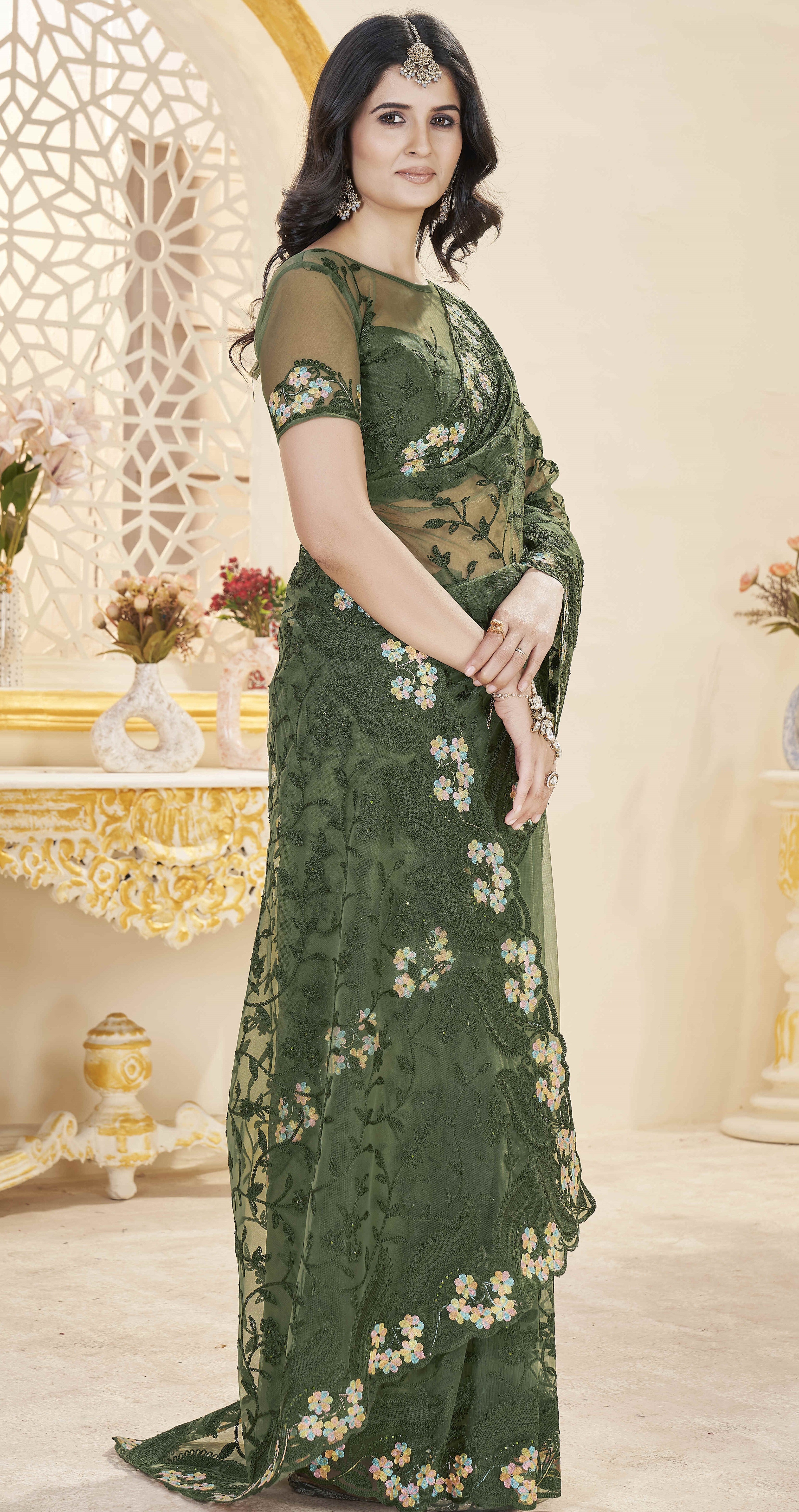 Designer Party Wear Saree With Embroidery And Stonework
