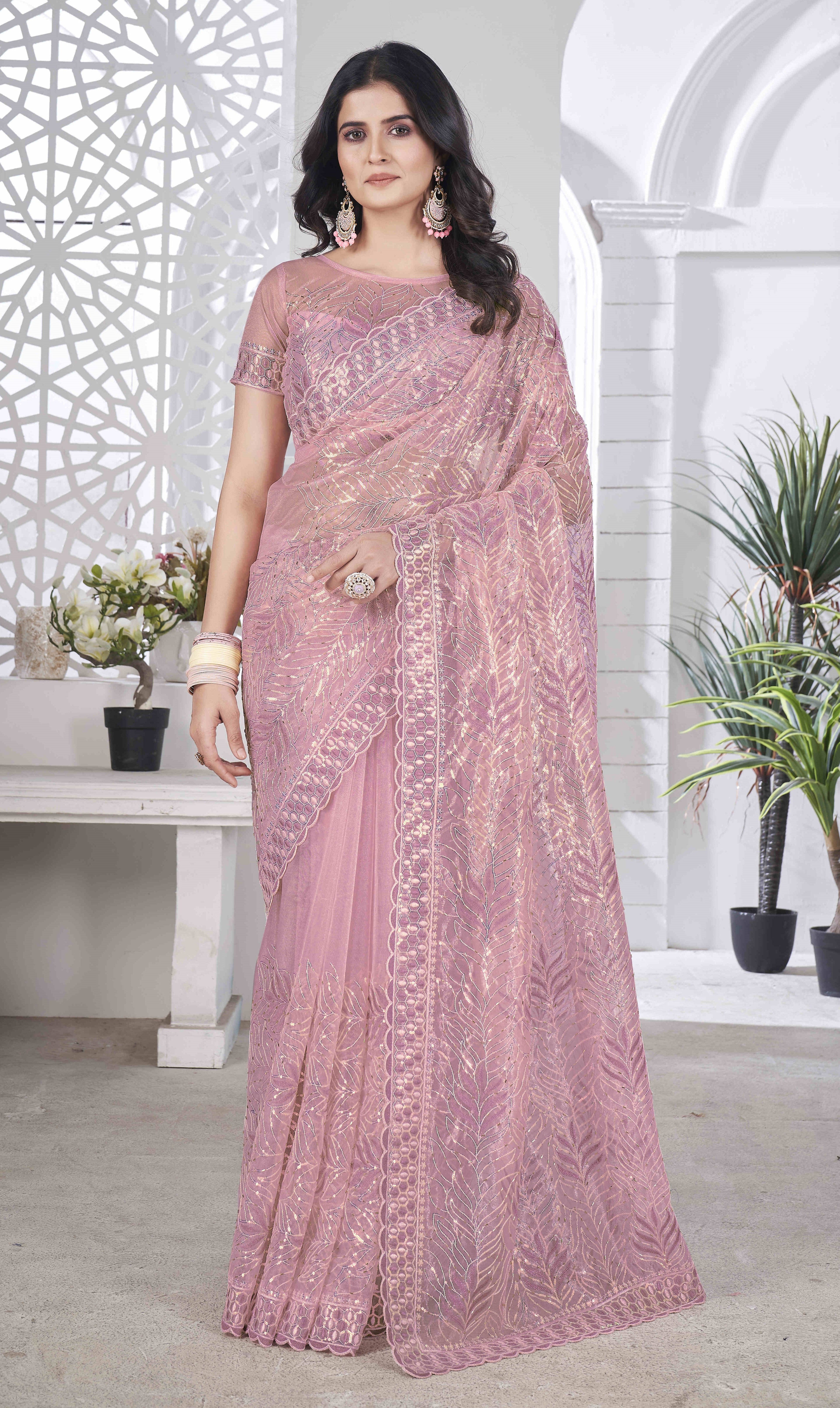 Designer Party Wear Look Saree With Multi Color Thread Embroidery Work