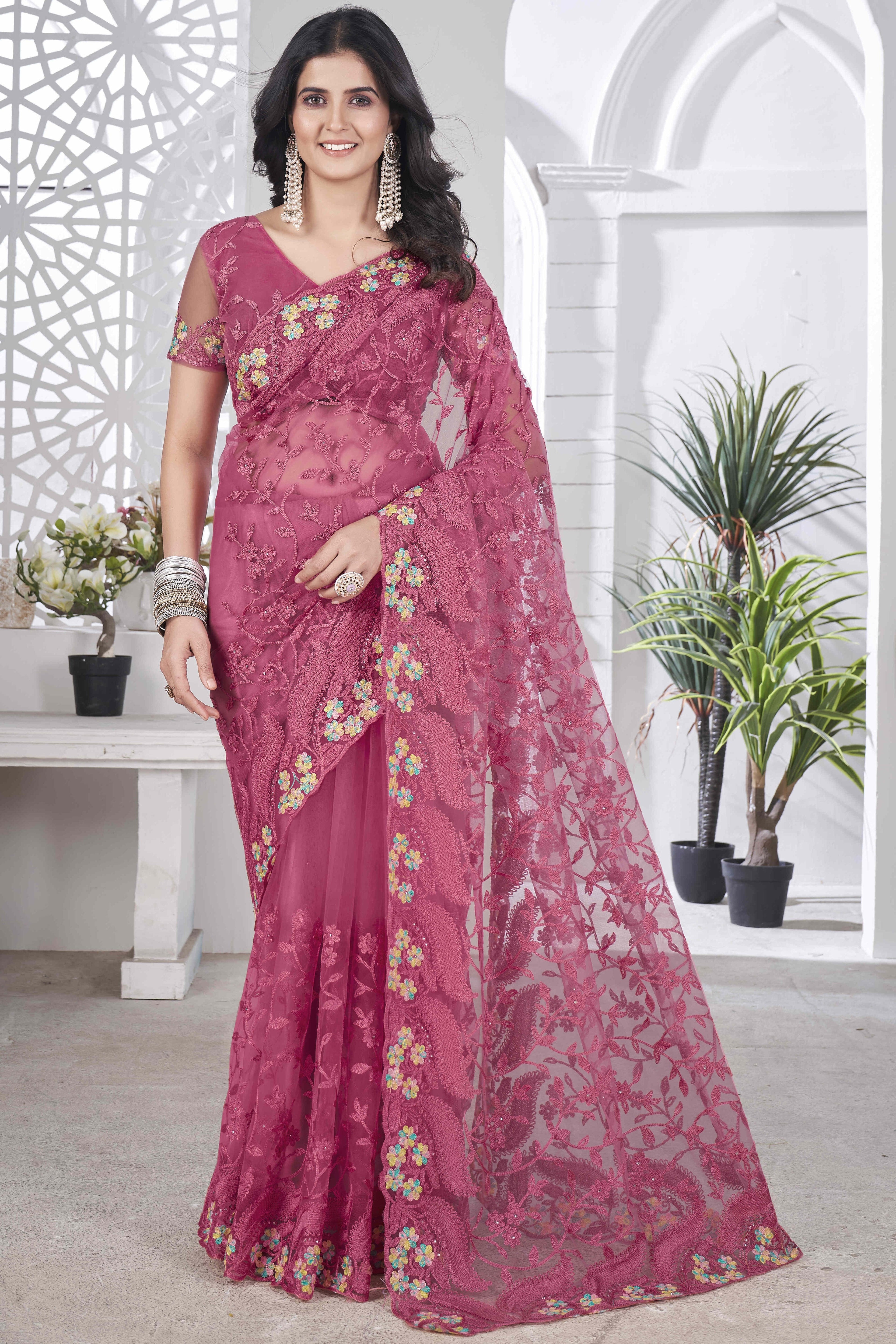 Designer Party Wear Saree With Embroidery And Stonework