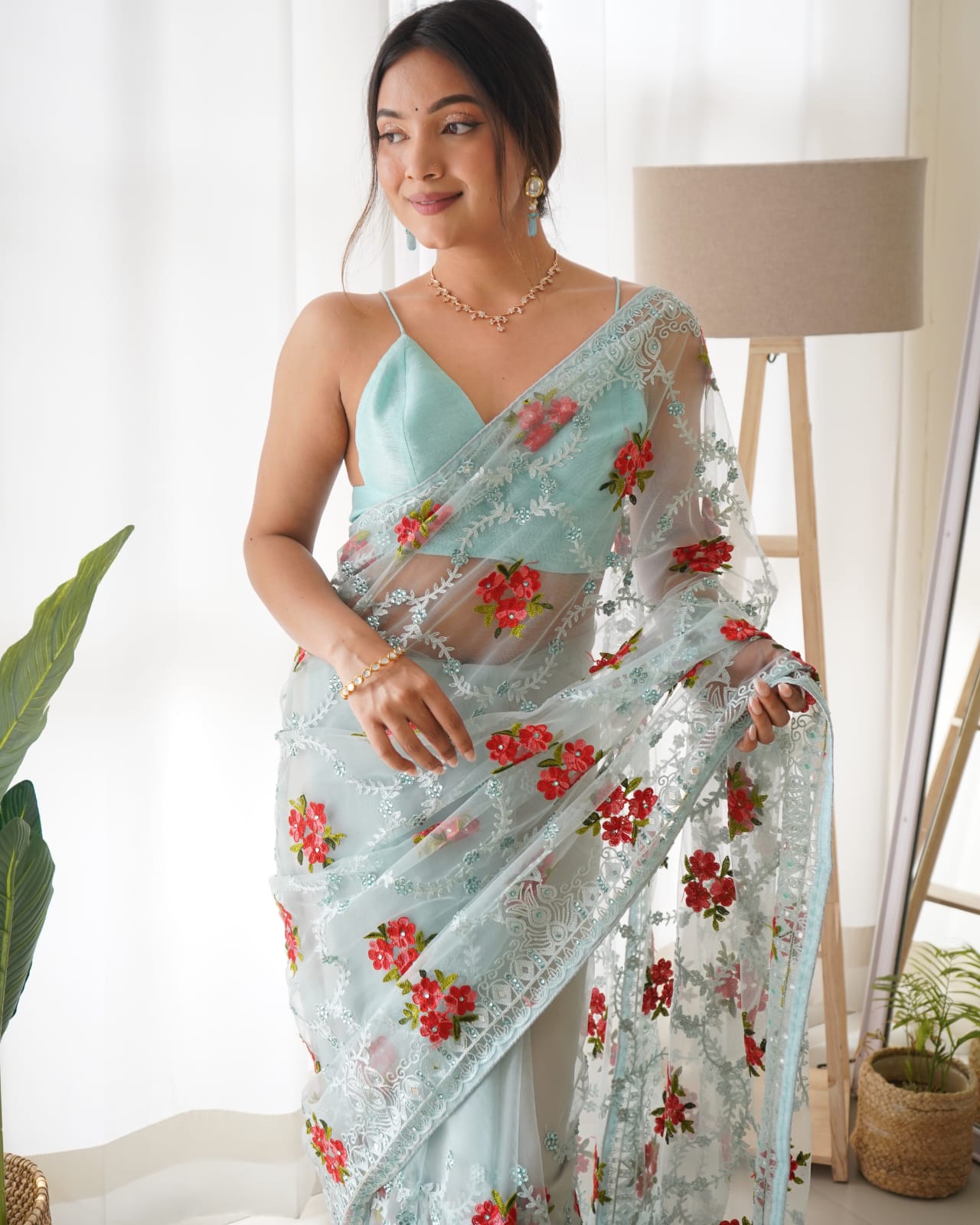 Designer Saree With Thread And Zari Embroidery Work