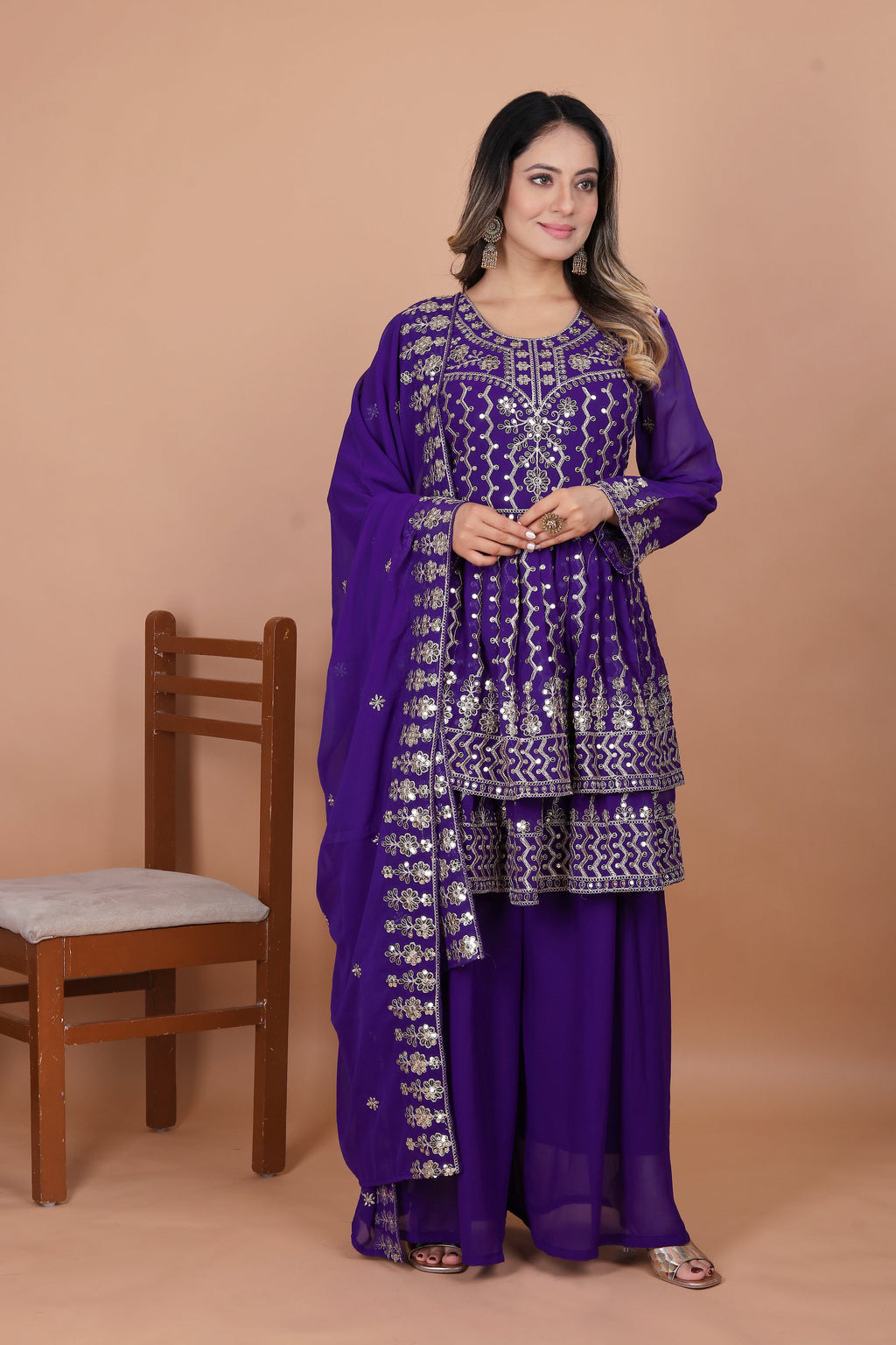 Party Wear Sharara Suit With Sequence Embroidery Work