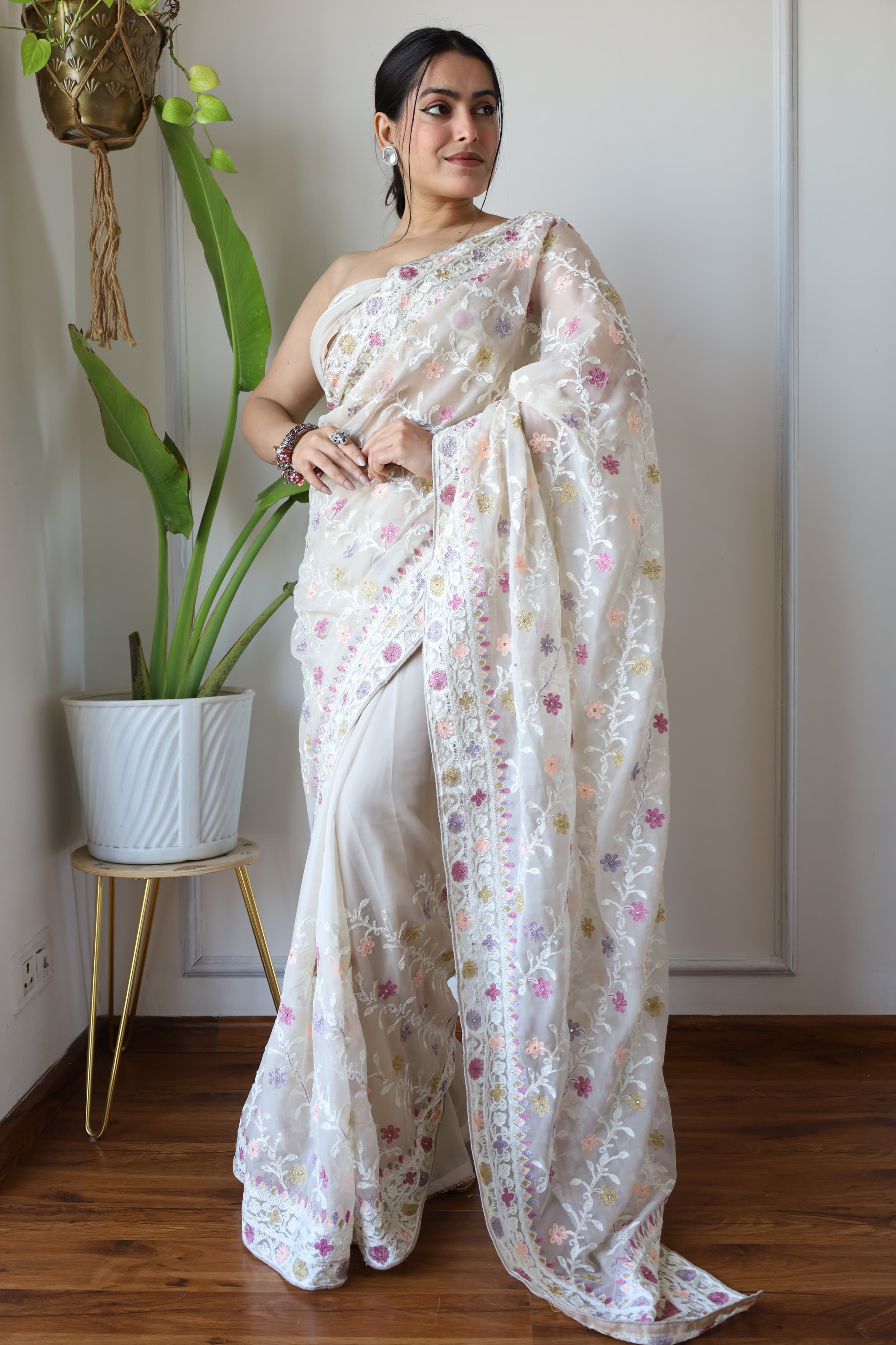 Designer Saree With Zari Embroidery Work With Stone Work