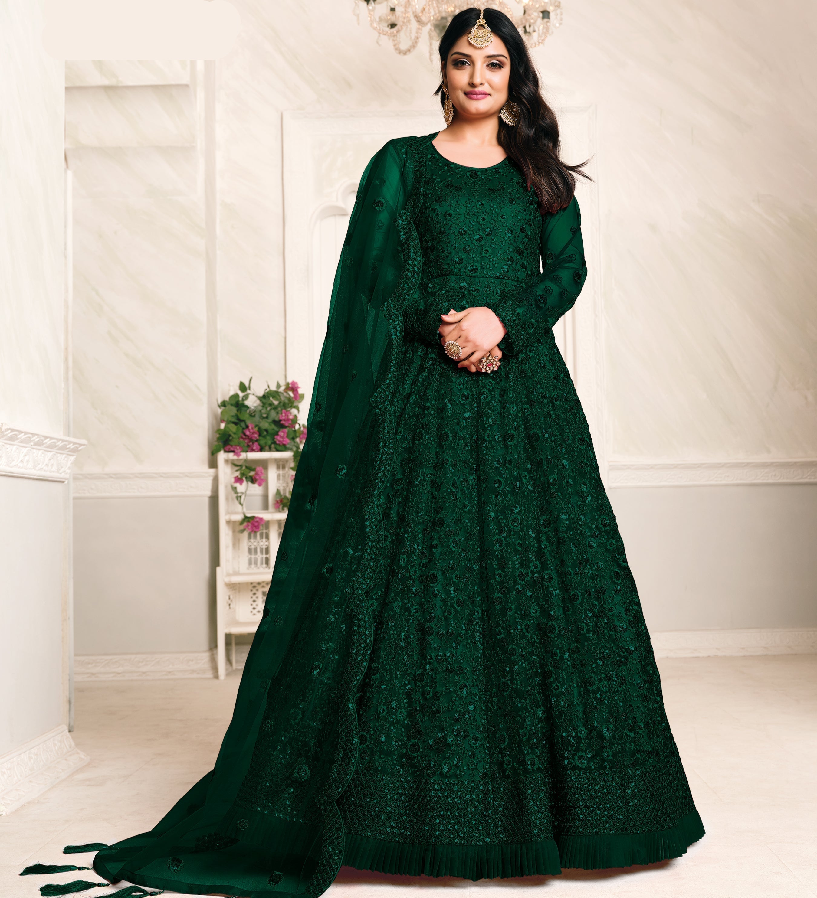 Party Wear Look Gown-Bottom And Dupatta With Thread & Sequence Work