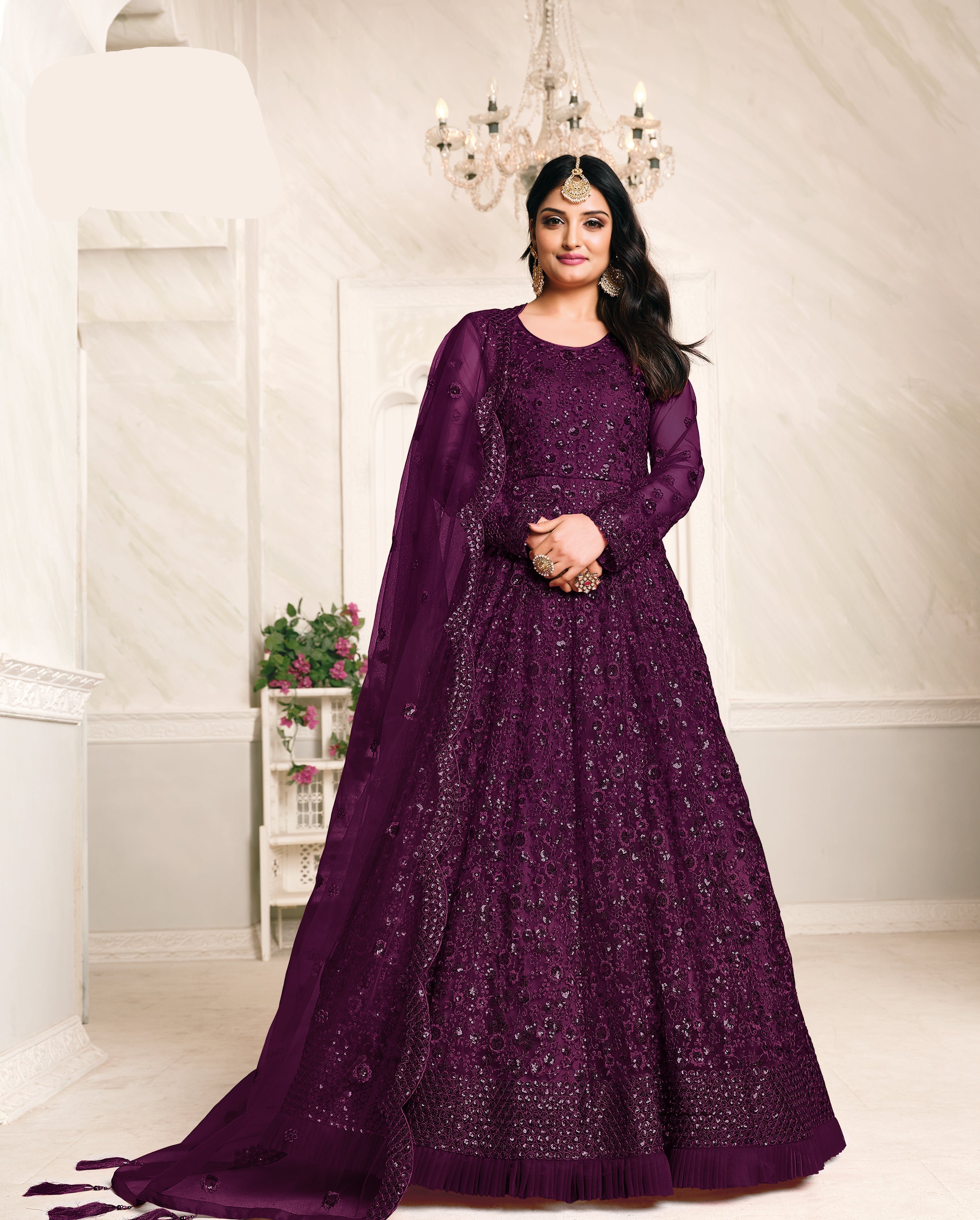 Party Wear Look Gown-Bottom And Dupatta With Thread & Sequence Work