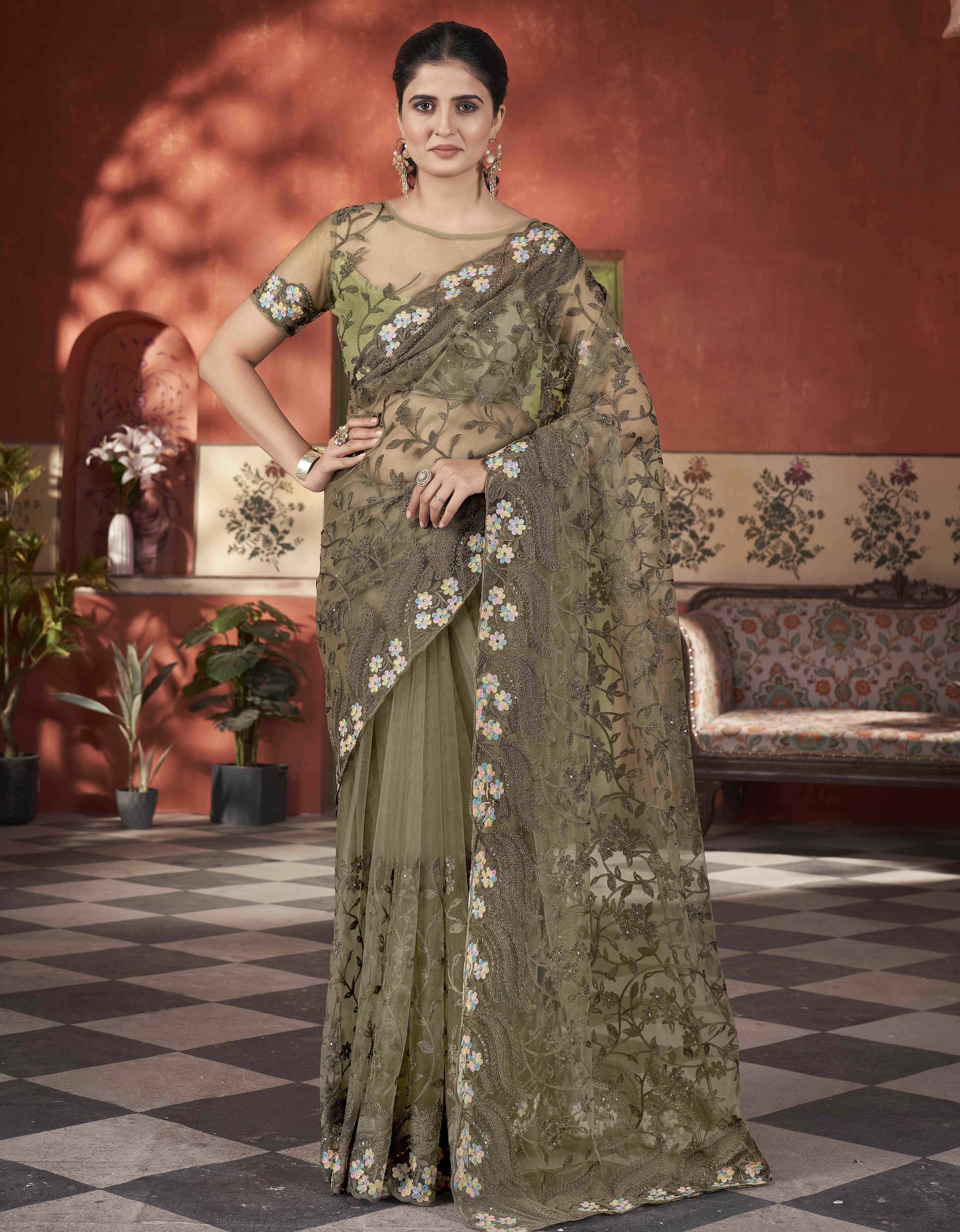 Designer Party Wear Saree With Embroidery And Stonework