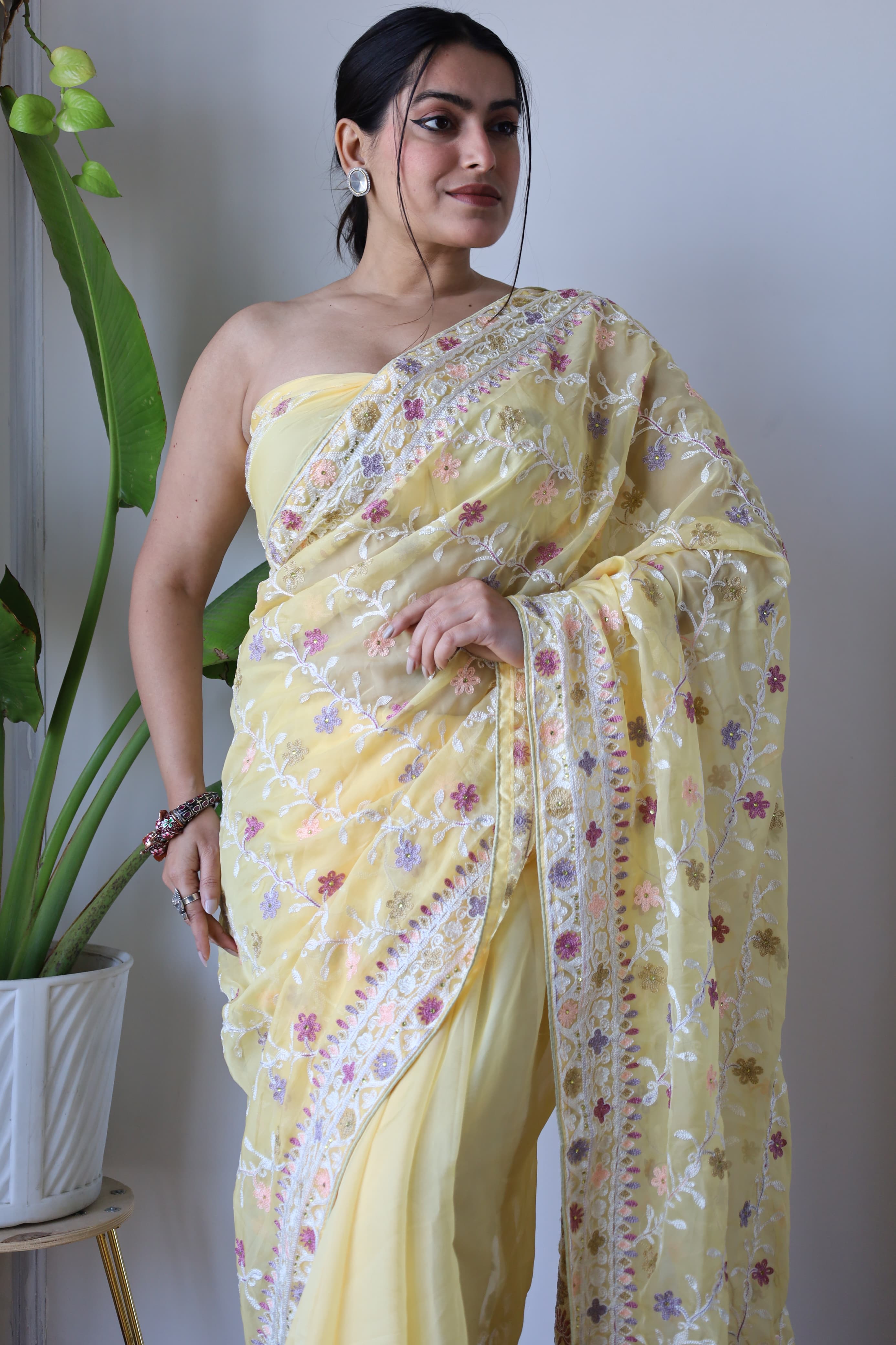 Designer Saree With Zari Embroidery Work With Stone Work