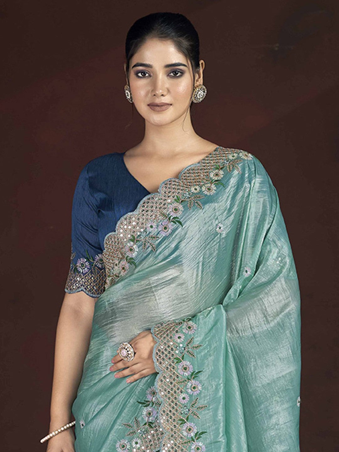 Beautiful Saree With Beautiful Floral Embroidered Work of Multi Thread