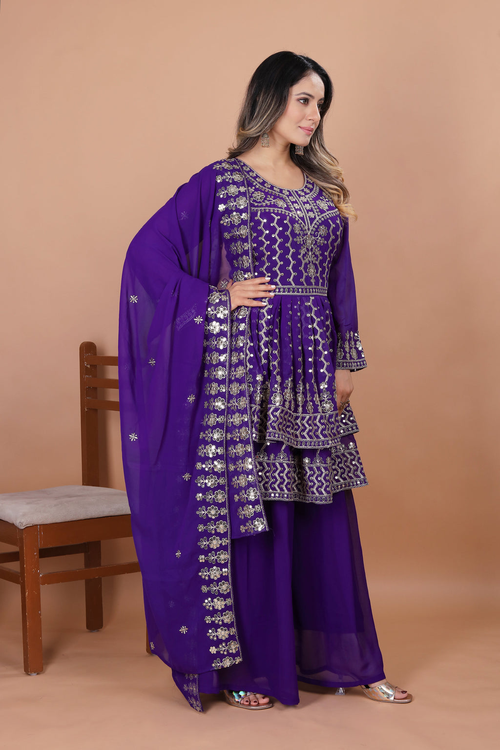 Party Wear Sharara Suit With Sequence Embroidery Work