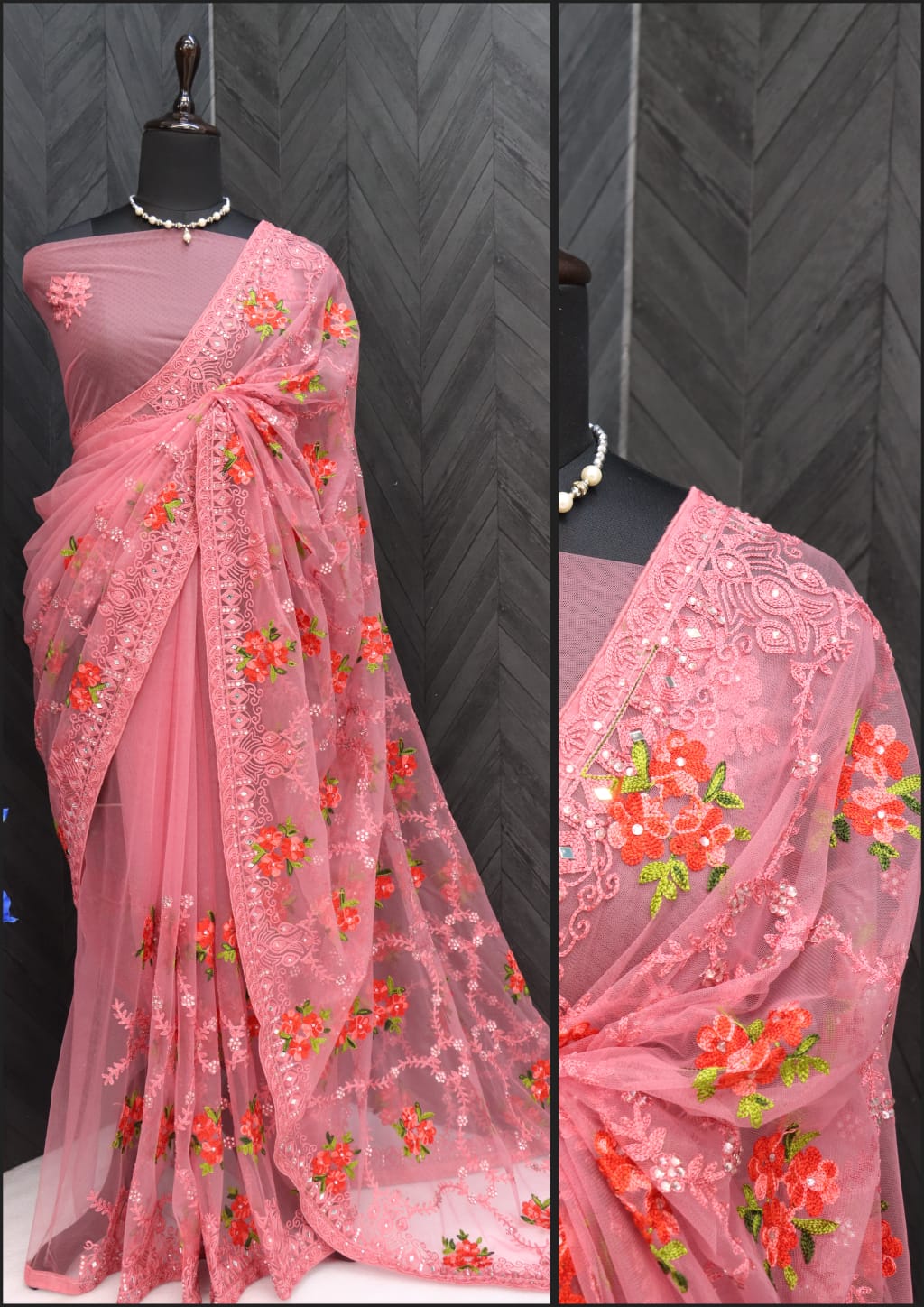 Designer Saree With Thread And Zari Embroidery Work