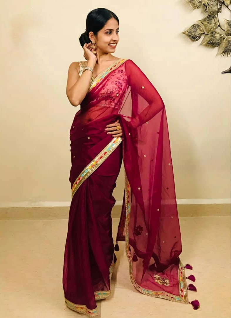 Fancy Saree With Sequence Embroidery, Thread & With Dori work