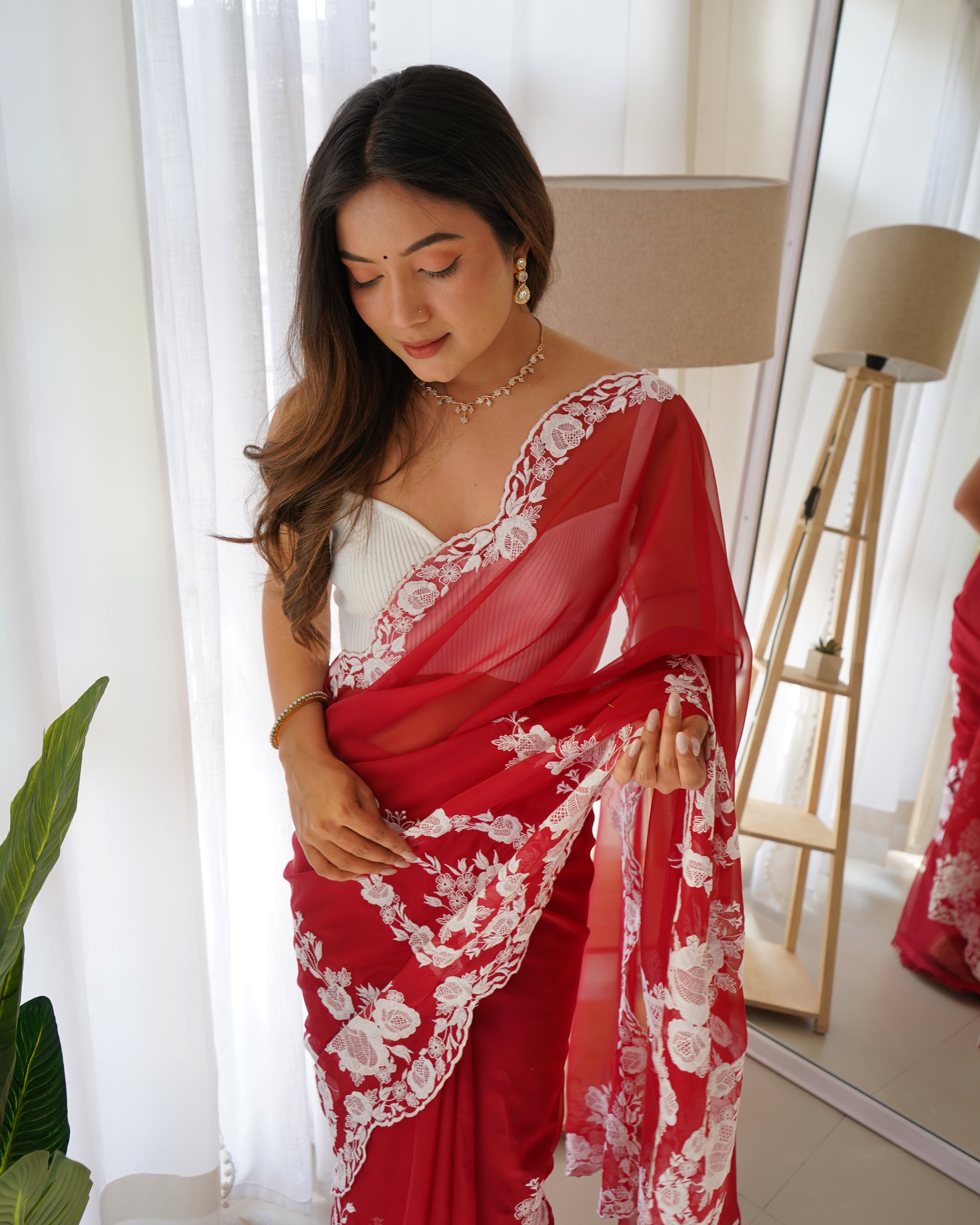 Fancy Saree With Beautiful Thread Work & Cut Dana Embroidery