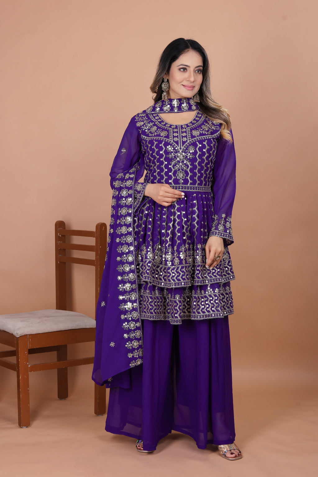 Party Wear Sharara Suit With Sequence Embroidery Work