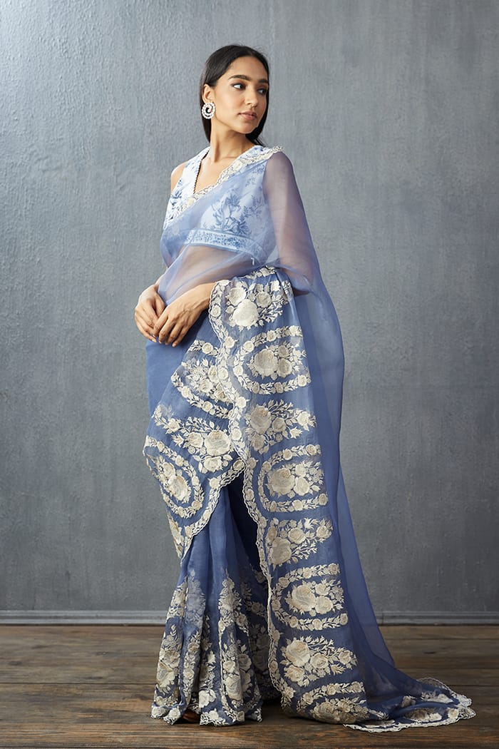 Fancy Saree With Beautiful Thread Work & Cut Dana Embroidery