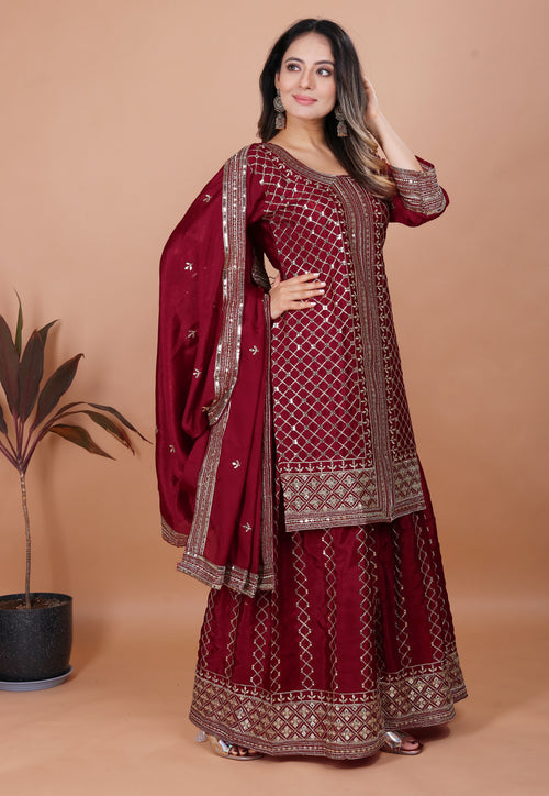 Designer Embroidered Sharara Suit With Sequence Embroidered Work