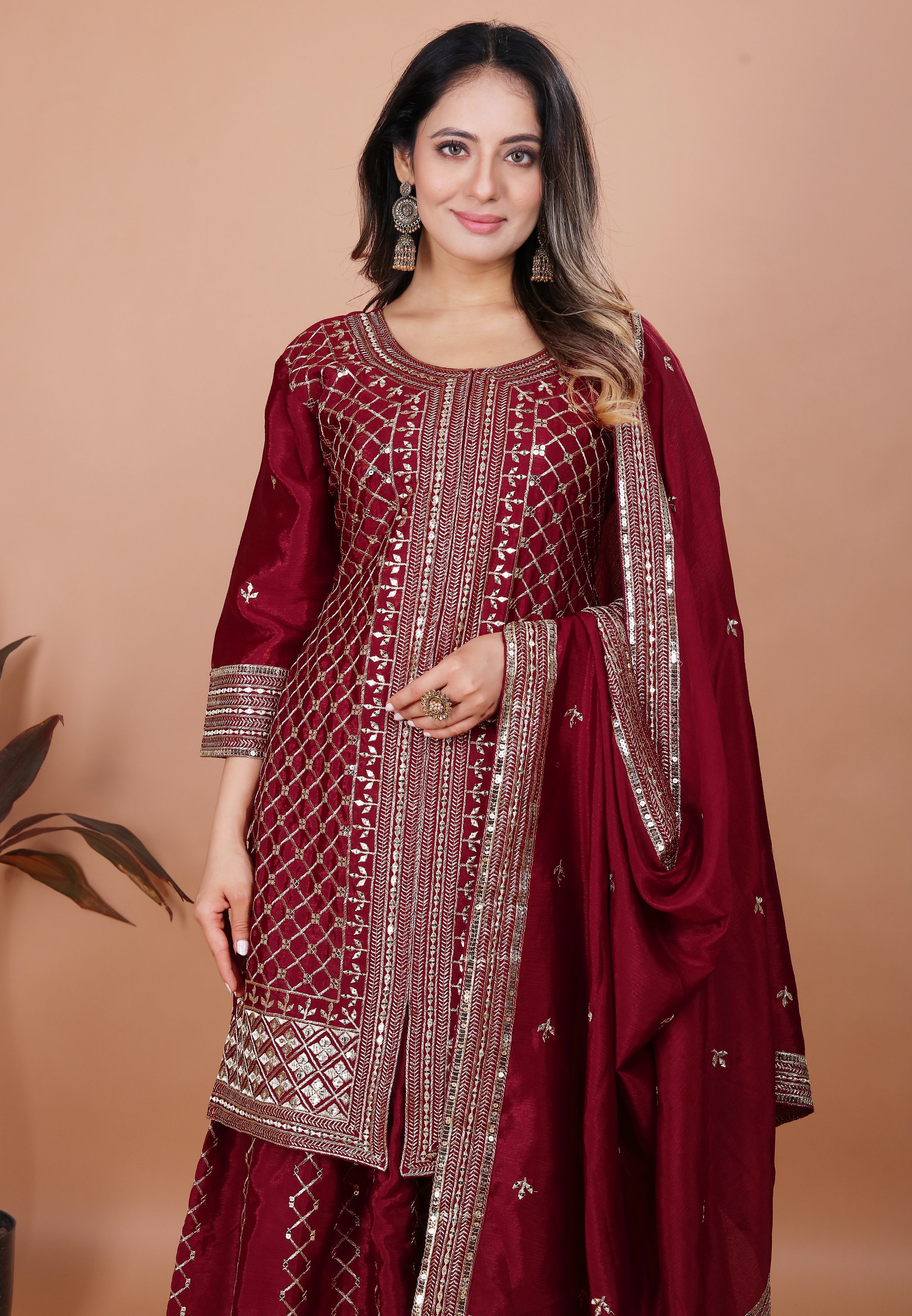 Designer Embroidered Sharara Suit With Sequence Embroidered Work