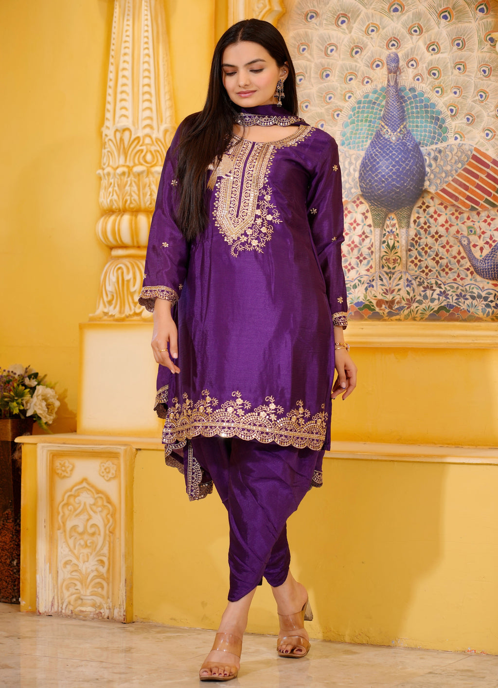 Beautiful Party Wear Dhoti Suit With Sequence Embroidered Work