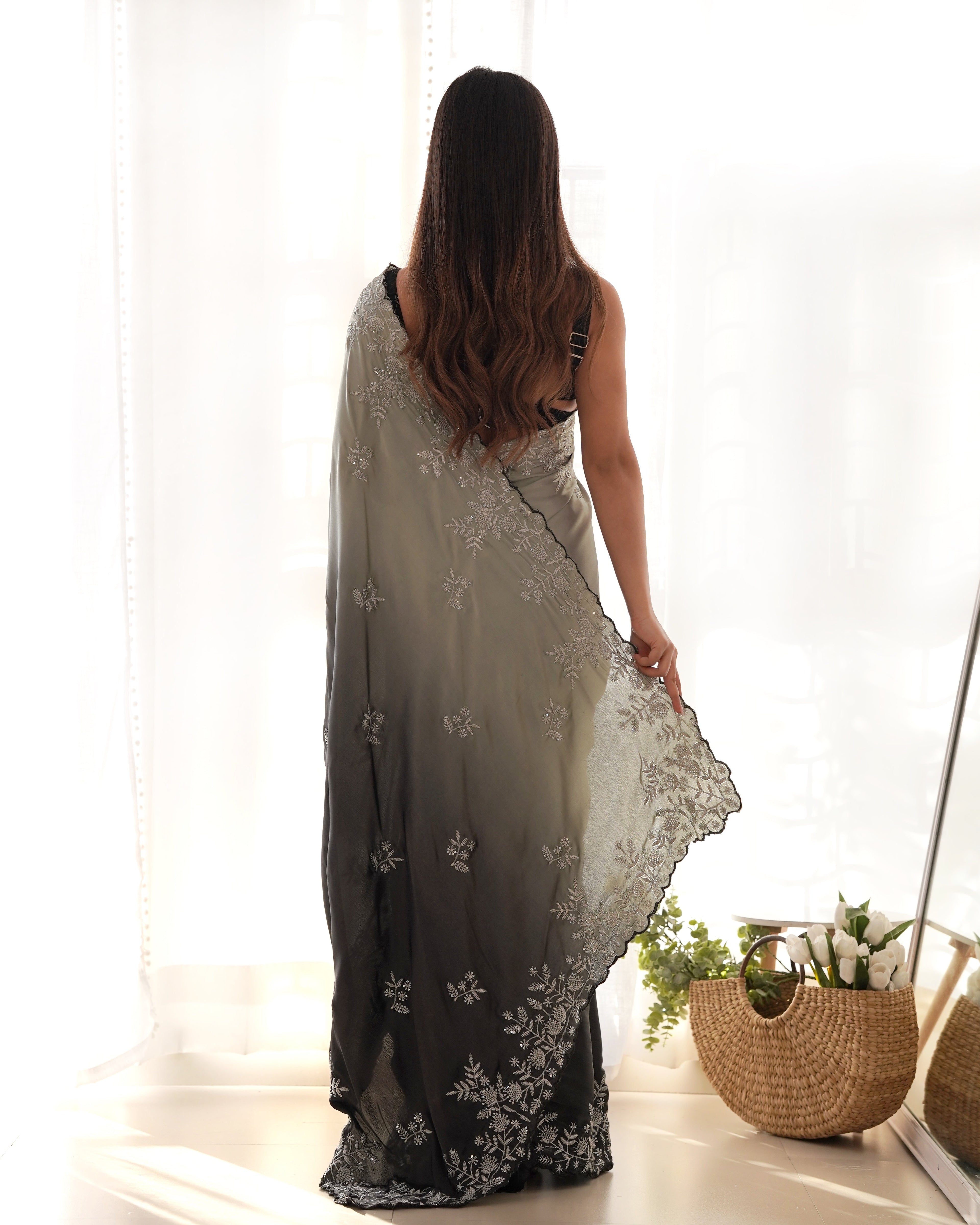 Designer Saree With Sequence And Multi Thread With Zari Dori Work