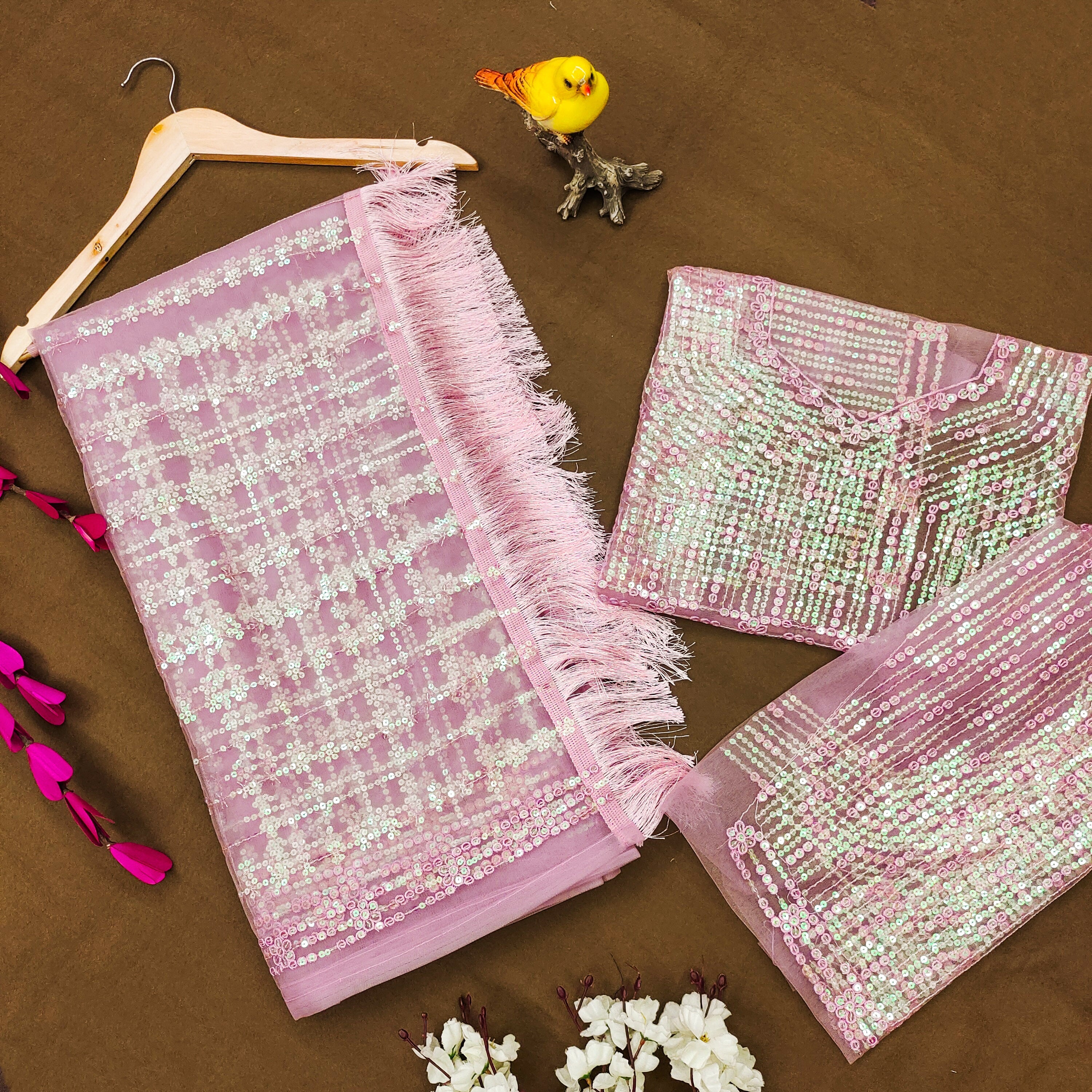 Fancy Saree With Multi Thread And Sequence Embroidery Work