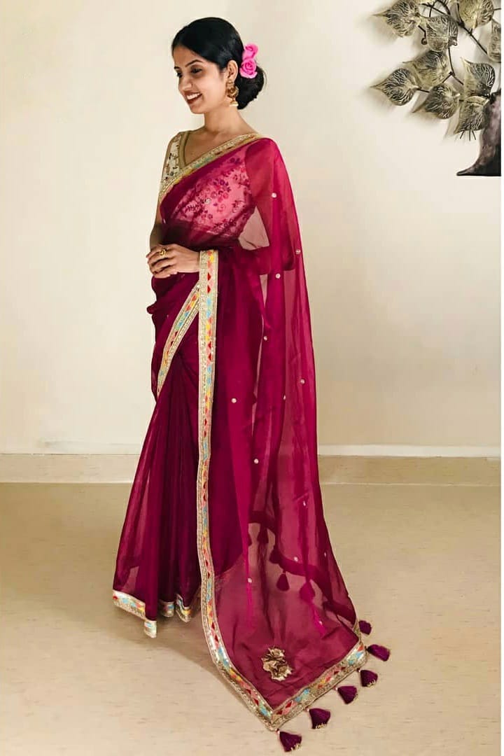 Fancy Saree With Sequence Embroidery, Thread & With Dori work