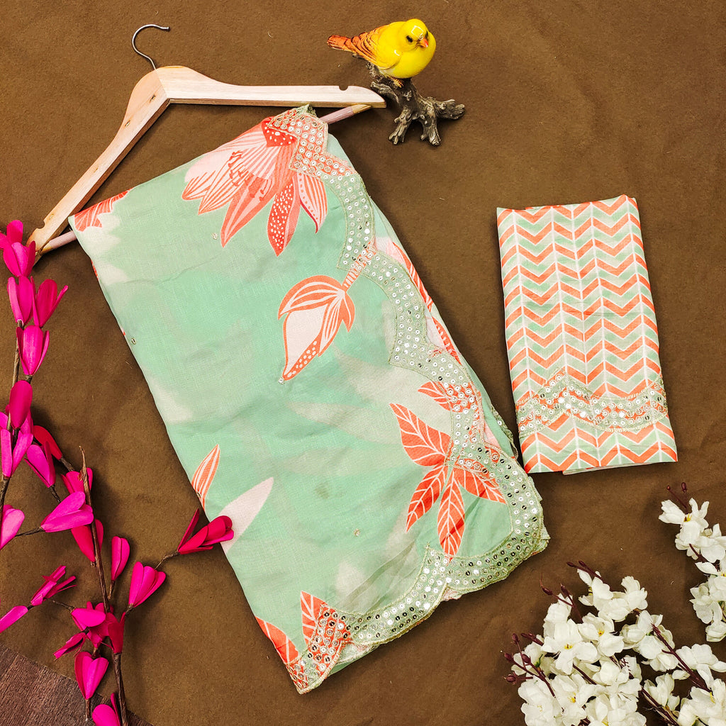 Designer Saree With Sequence Embroidery Work On Border